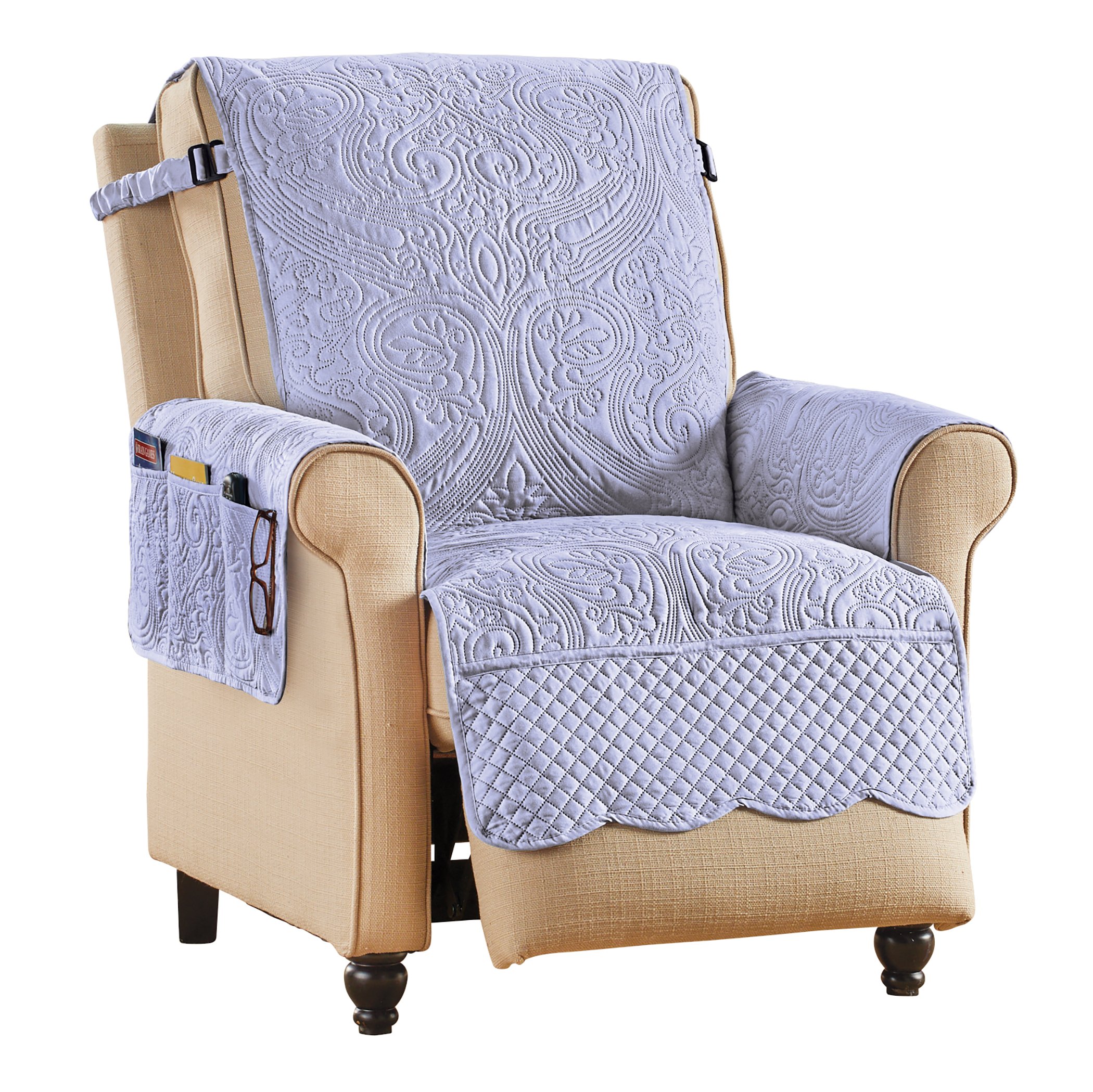 Luxe Quilted Furniture Cover with Arm Cover Pocket Recliner Lavender