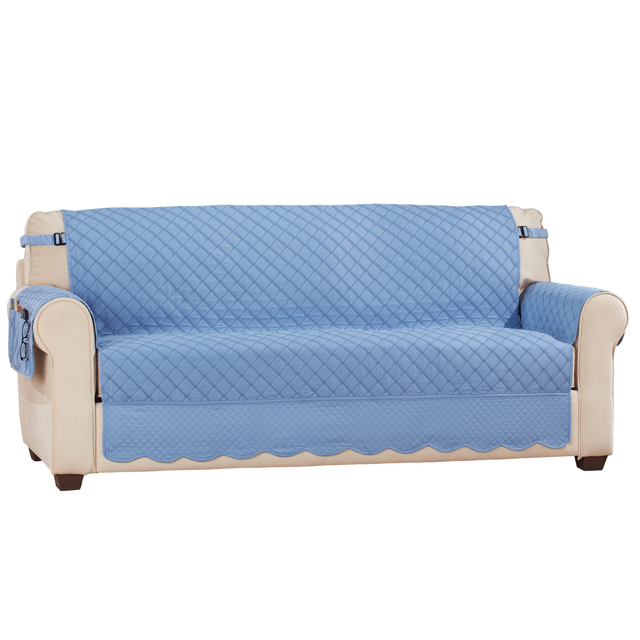 Camille Quilted Reversible Machine Washable Furniture Protector Sofa Blue/Light Blue, Blue/Light Blue