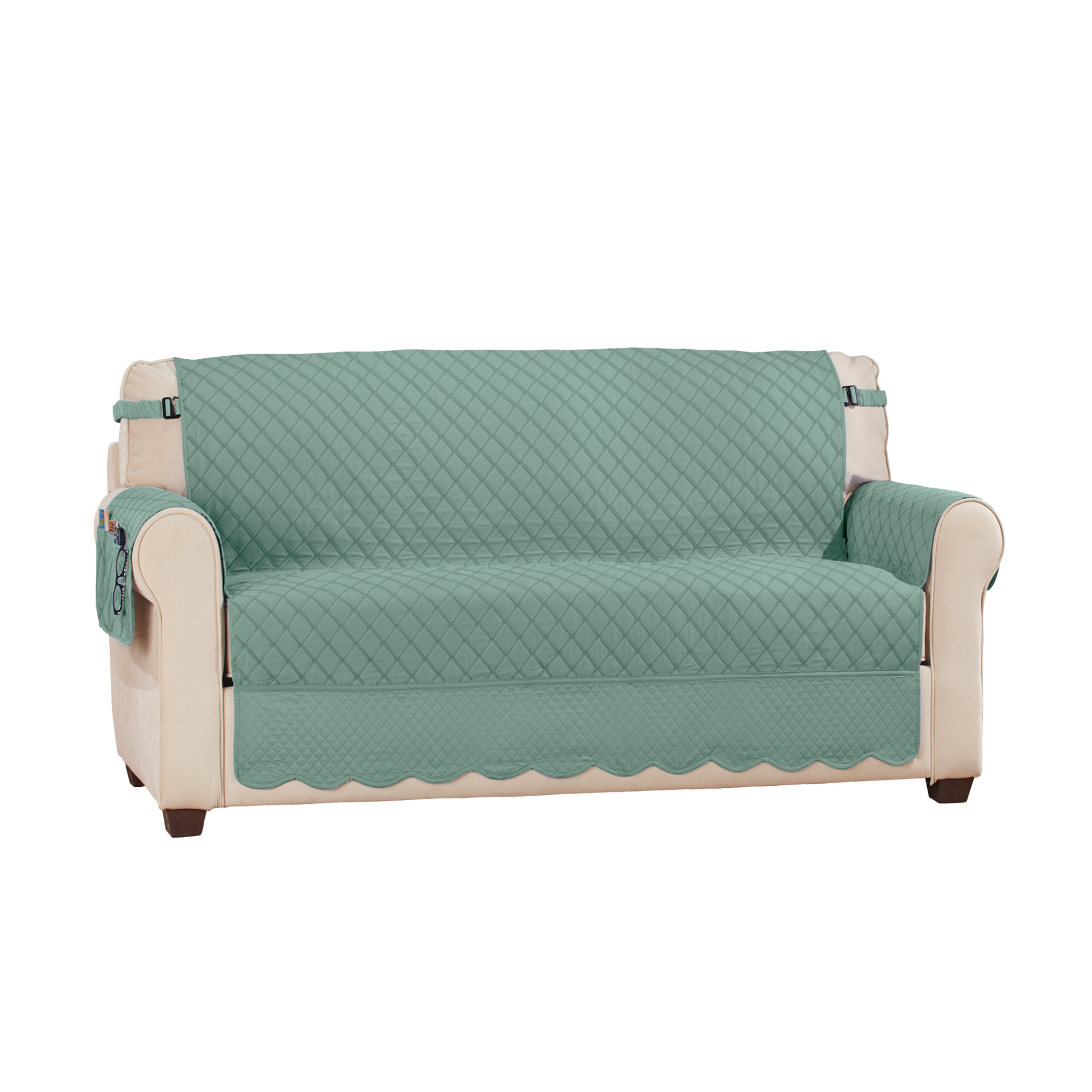 Camille Quilted Reversible Machine Washable Furniture Protector Loveseat Sage/Green, Sage/Green