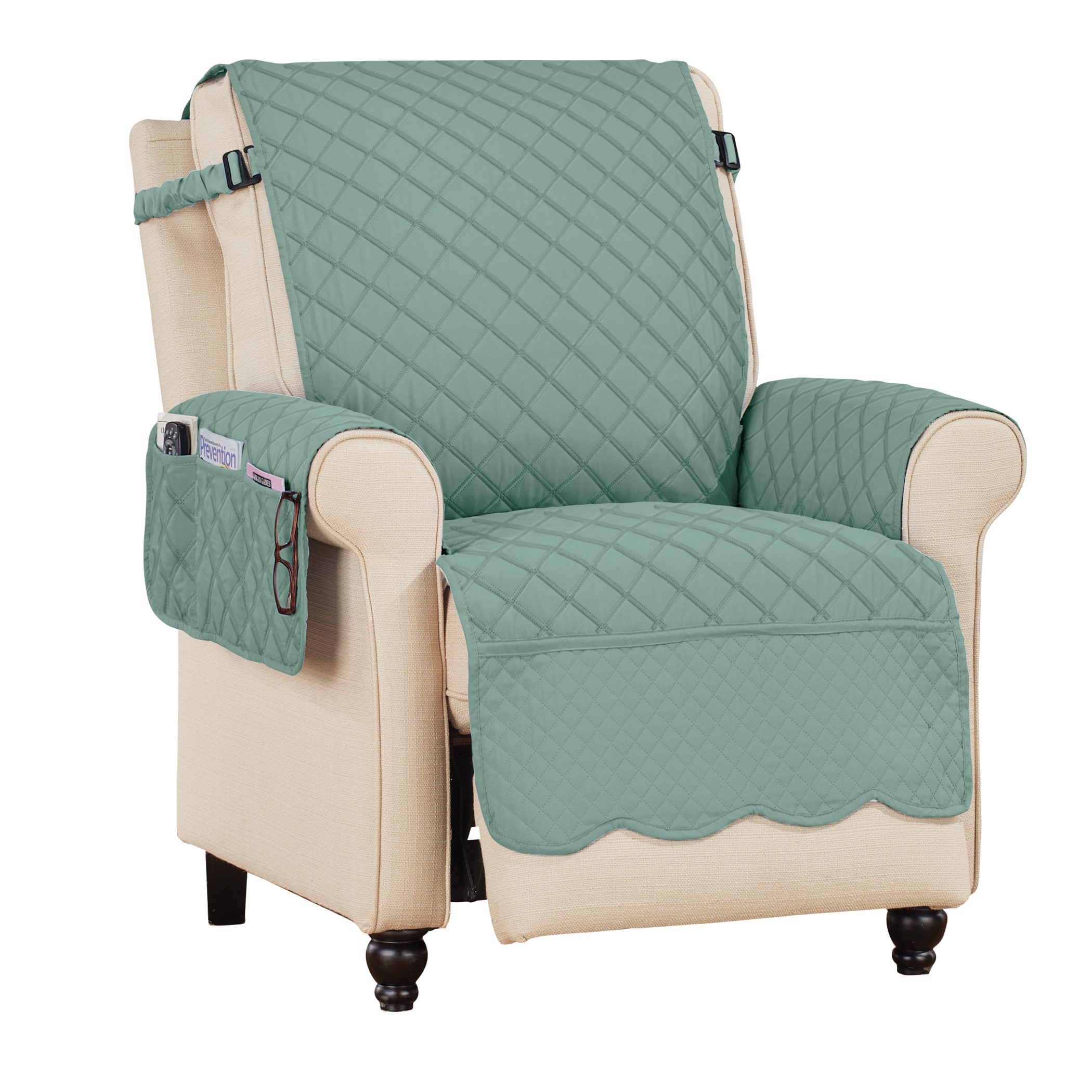 Camille Quilted Reversible Machine Washable Furniture Protector Recliner Sage/Green, Sage/Green