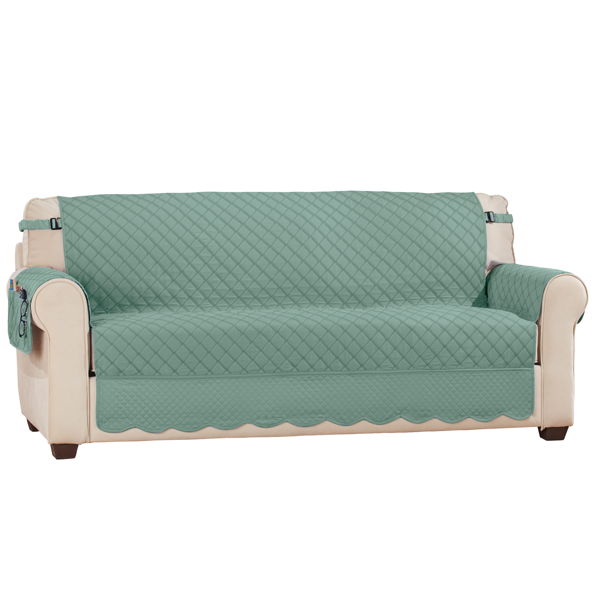 Camille Quilted Reversible Machine Washable Furniture Protector Sofa Sage/Green, Sage/Green