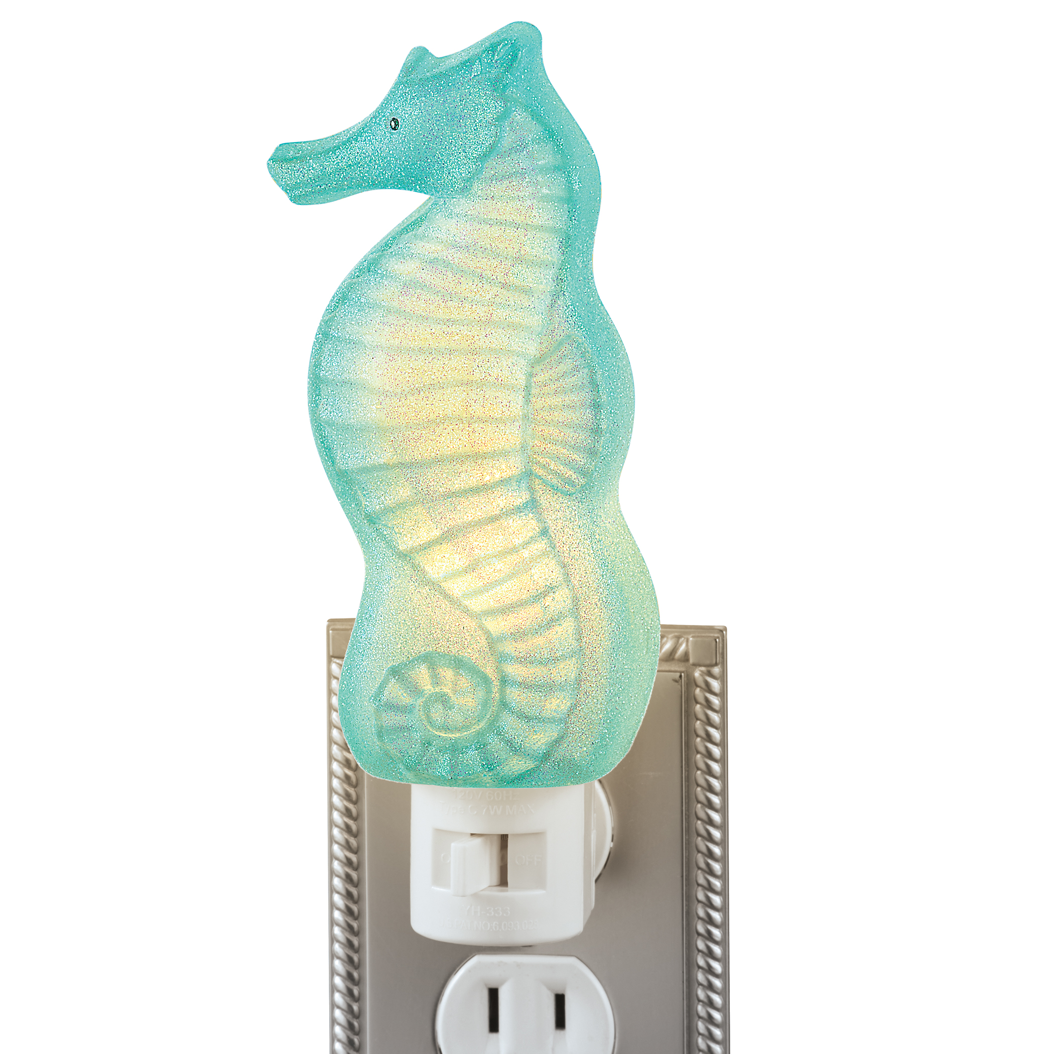 Glittery Blue Seahorse Plug-In Night Light