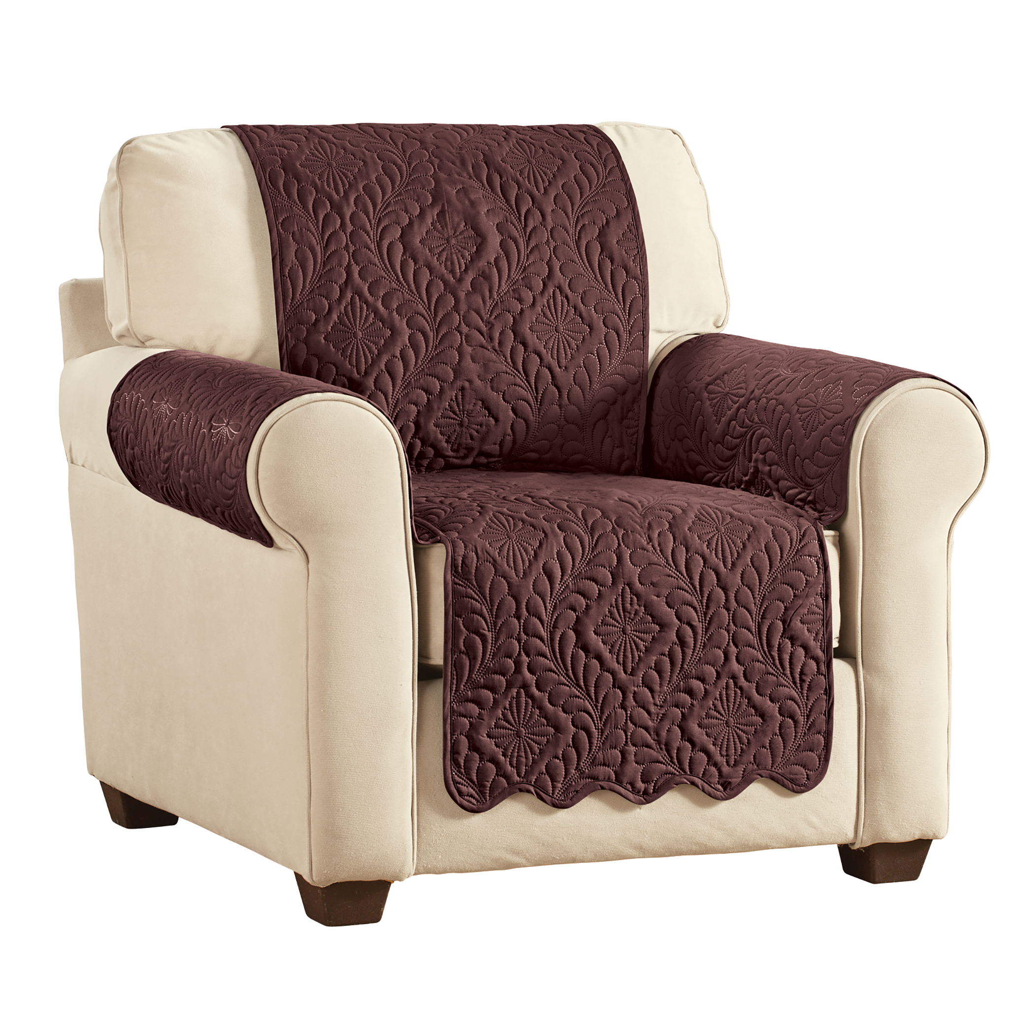 Reversible Diamond Scalloped Edge Quilted Furniture Protector Chair Chocolate/Tan, Chocolate/Tan