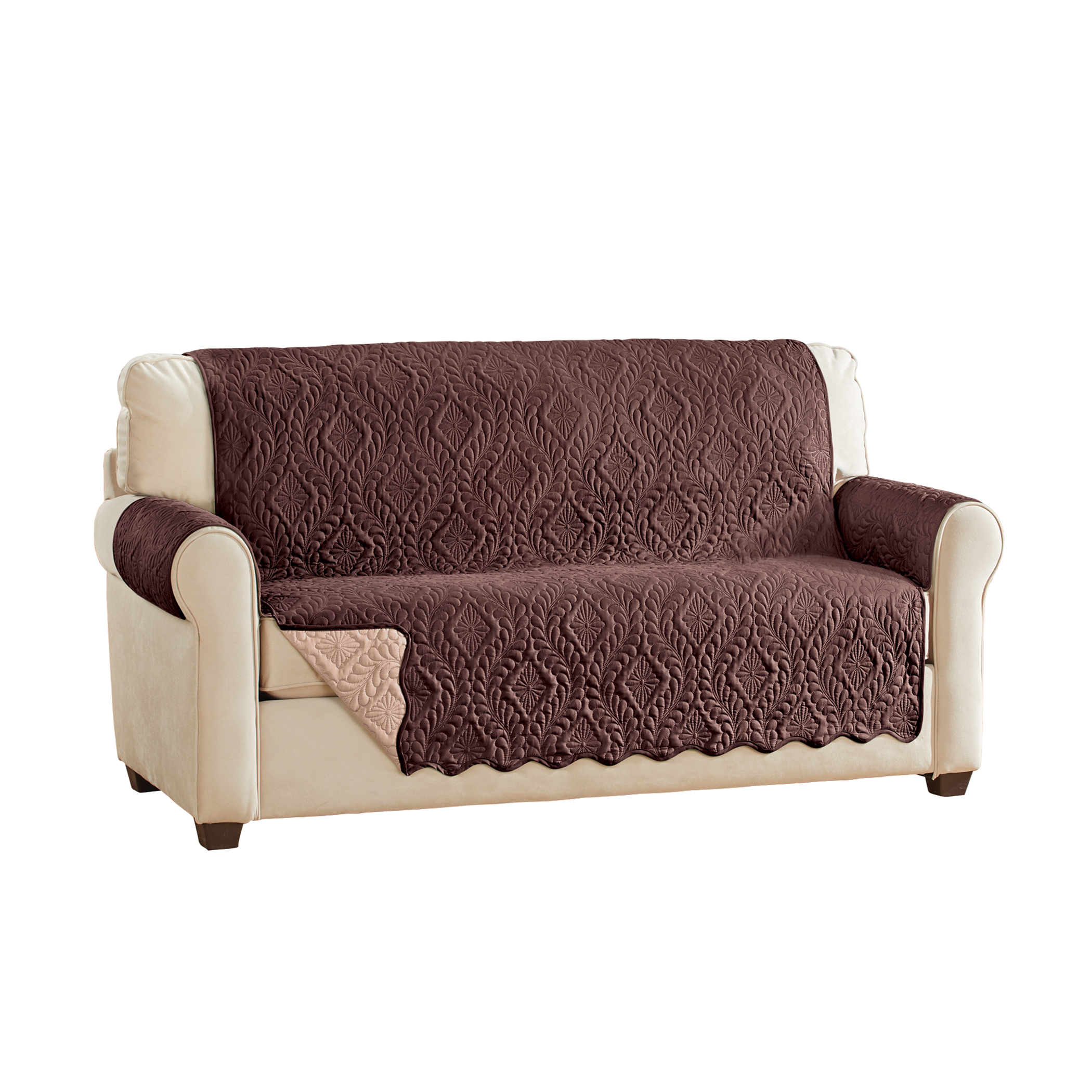 Reversible Diamond Scalloped Edge Quilted Furniture Protector Loveseat Chocolate/Tan, Chocolate/Tan