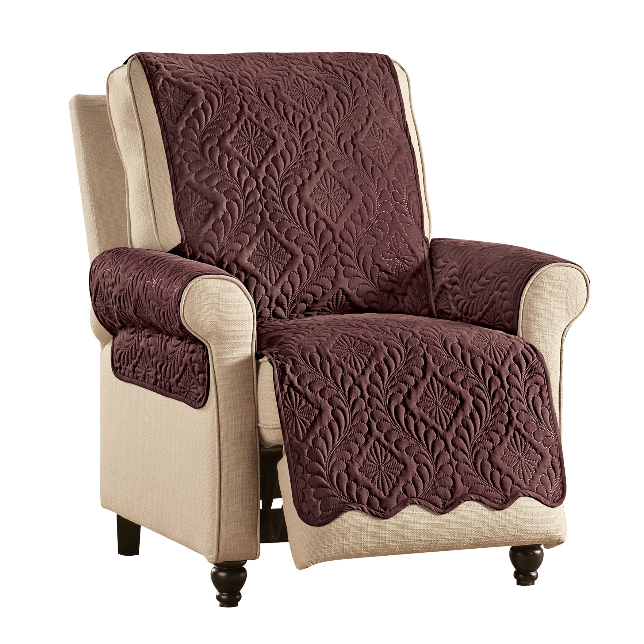Reversible Diamond Scalloped Edge Quilted Furniture Protector Recliner Chocolate/Tan, Chocolate/Tan