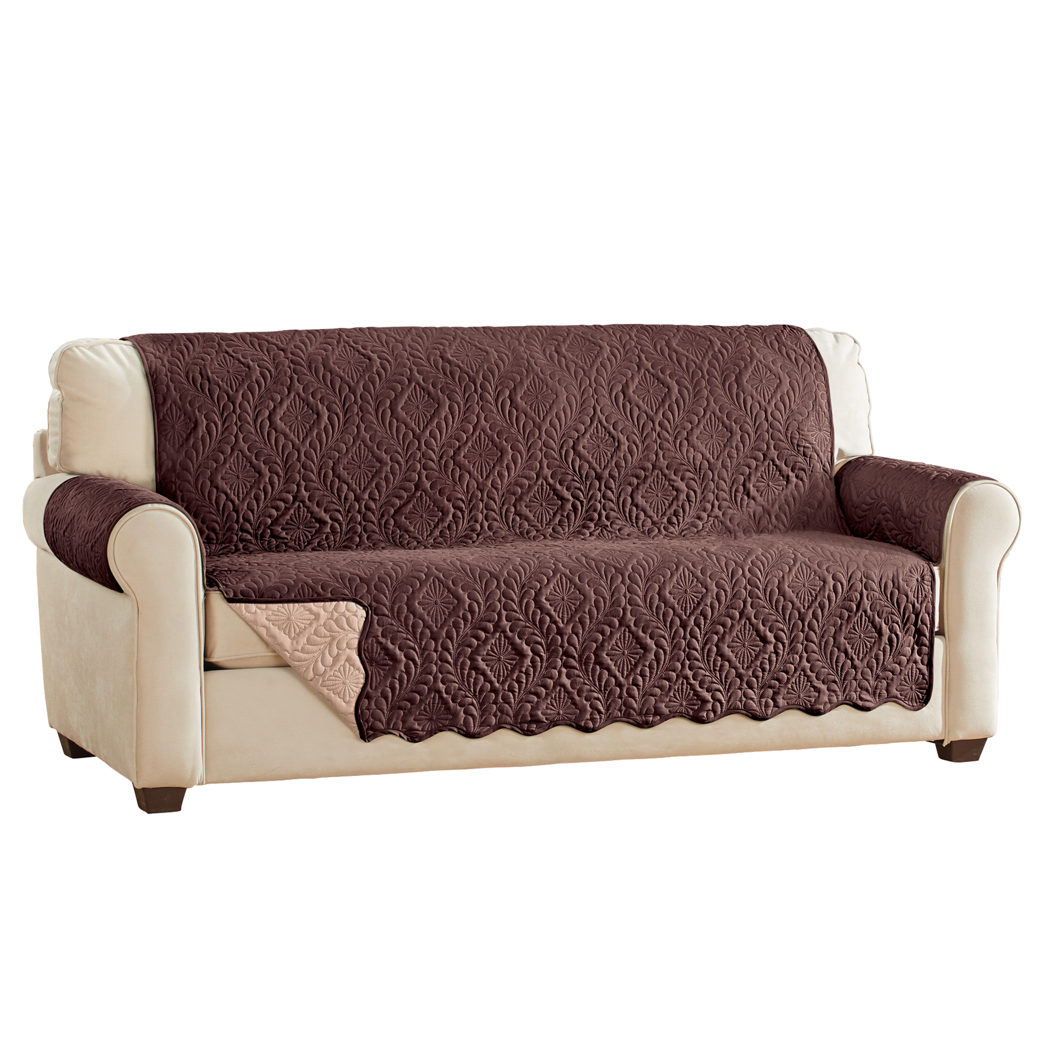 Reversible Diamond Scalloped Edge Quilted Furniture Protector Sofa Chocolate/Tan, Chocolate/Tan