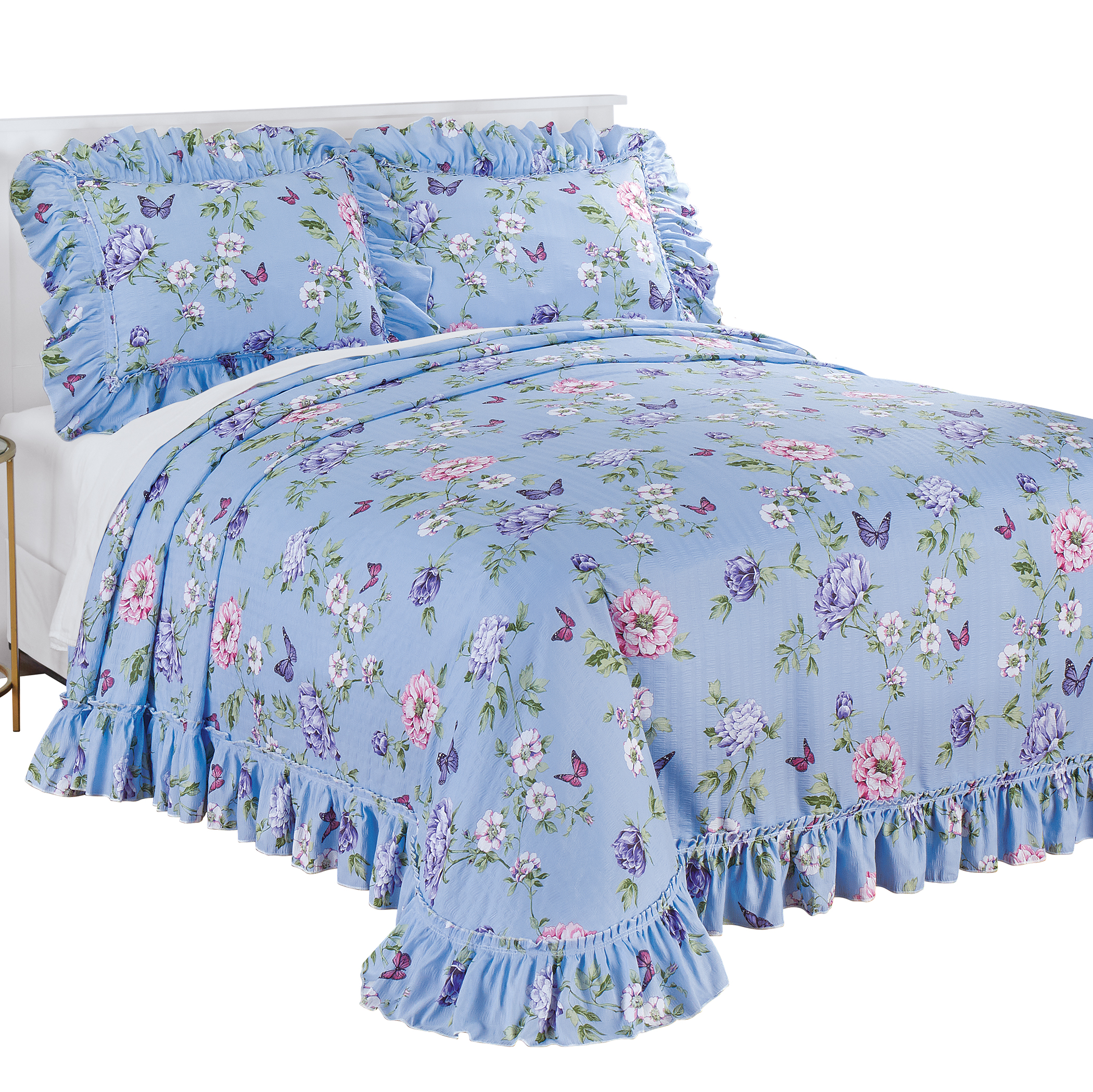 Butterfly Garden Plissé Ruffled Edge Bedspread Twin Gender Neutral Multi-Colored