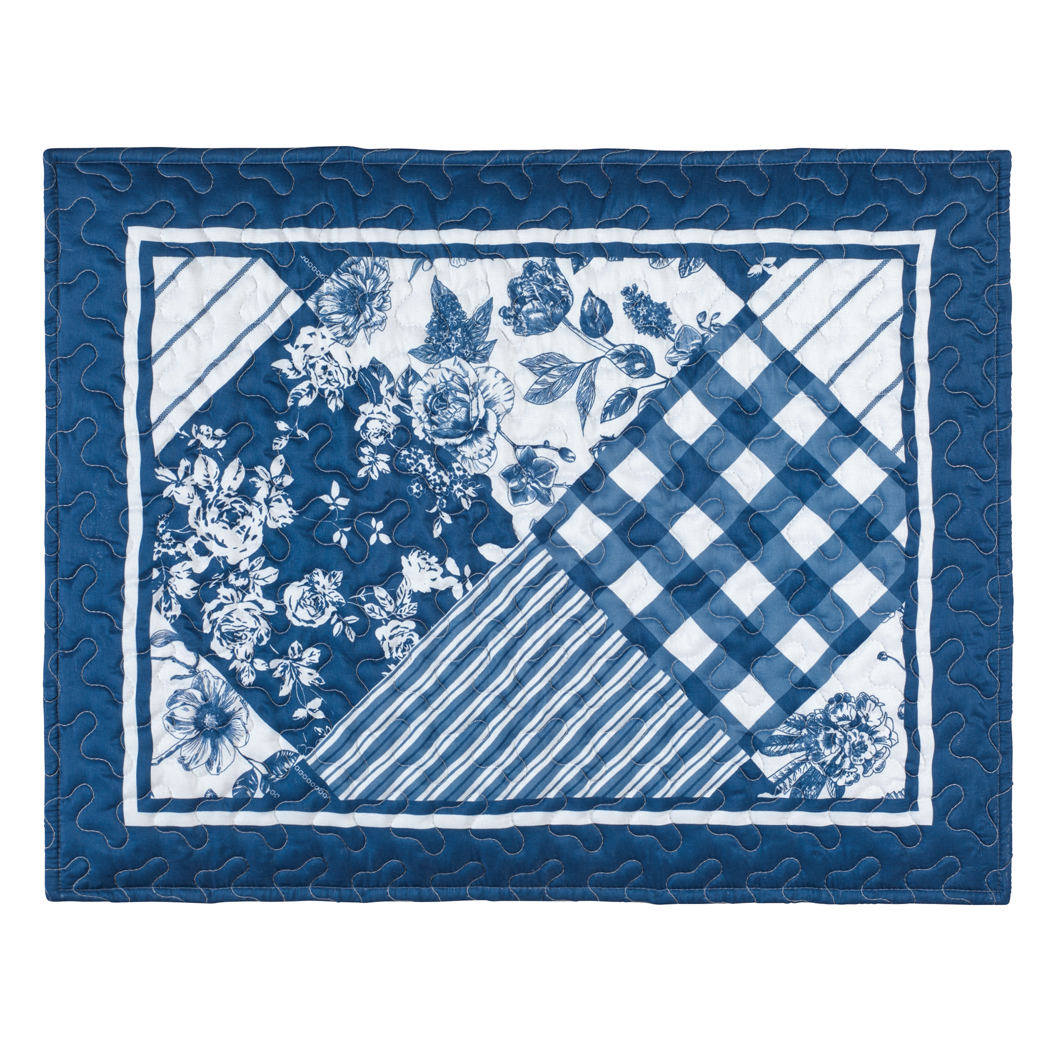 Lucy Oversized Diamond Patchwork Blue and White Pillow Sham Gender Neutral Blue