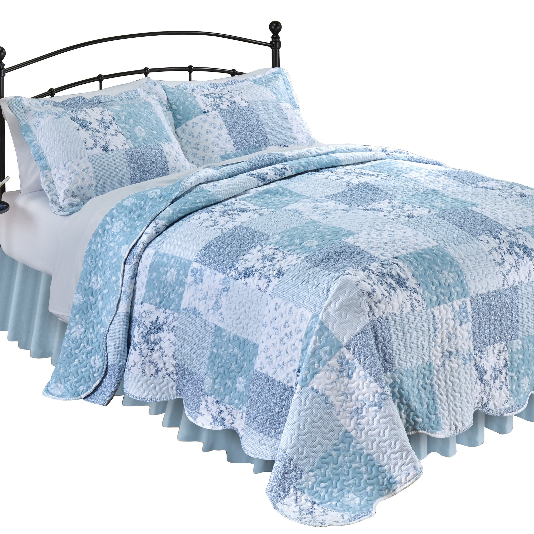 Kinsley Charming Floral Patchwork Oversized Quilt King Gender Neutral Blue Patchwork
