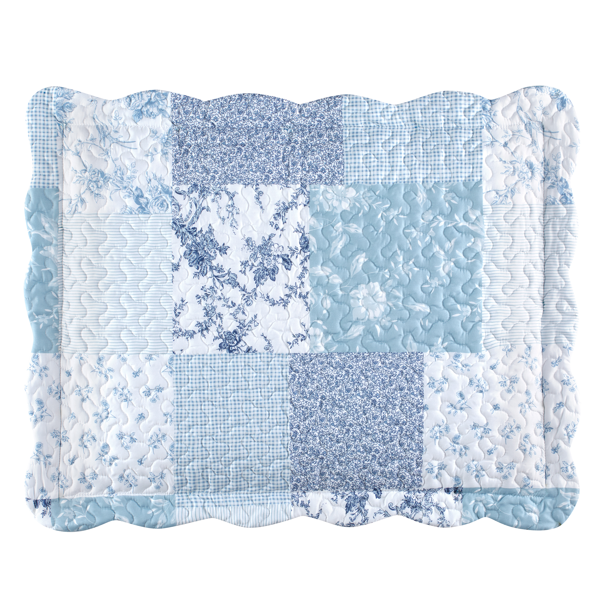 Kinsley Charming Floral Patchwork Pillow Sham Sham Gender Neutral Blue Patchwork
