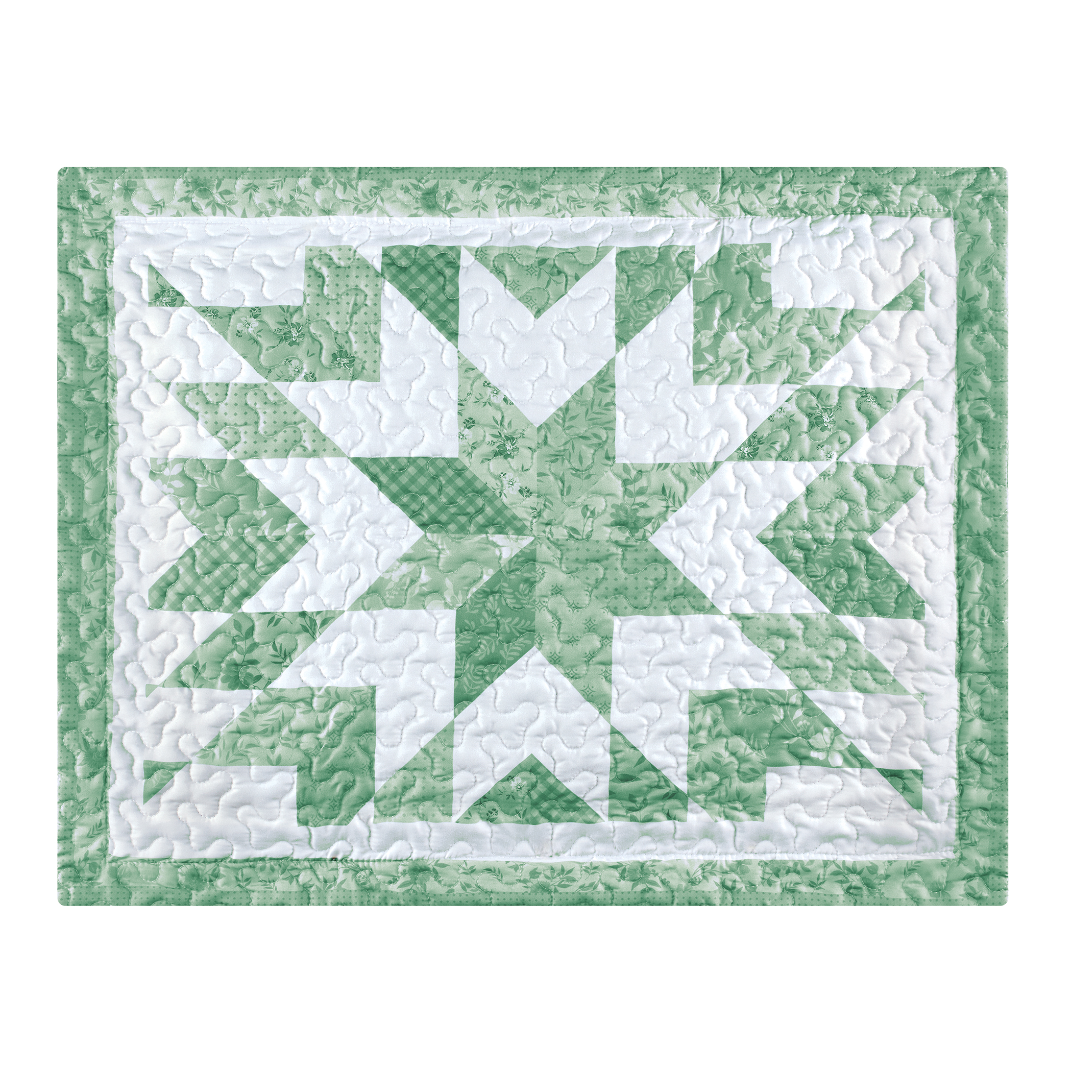 Oversized Classic Star Patchwork Floral Border Pillow Sham Sham Gender Neutral Sage