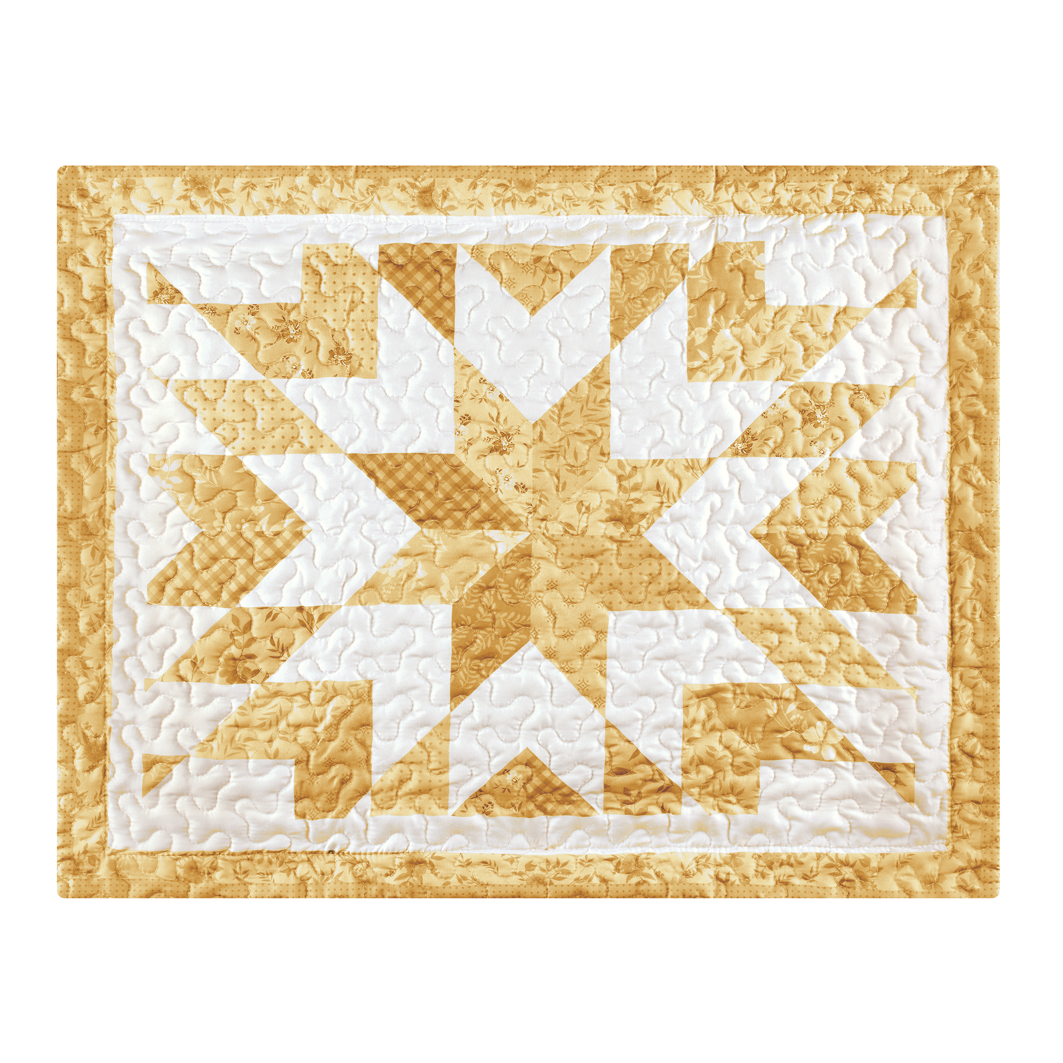 Oversized Classic Star Patchwork Floral Border Pillow Sham Sham Gender Neutral Yellow