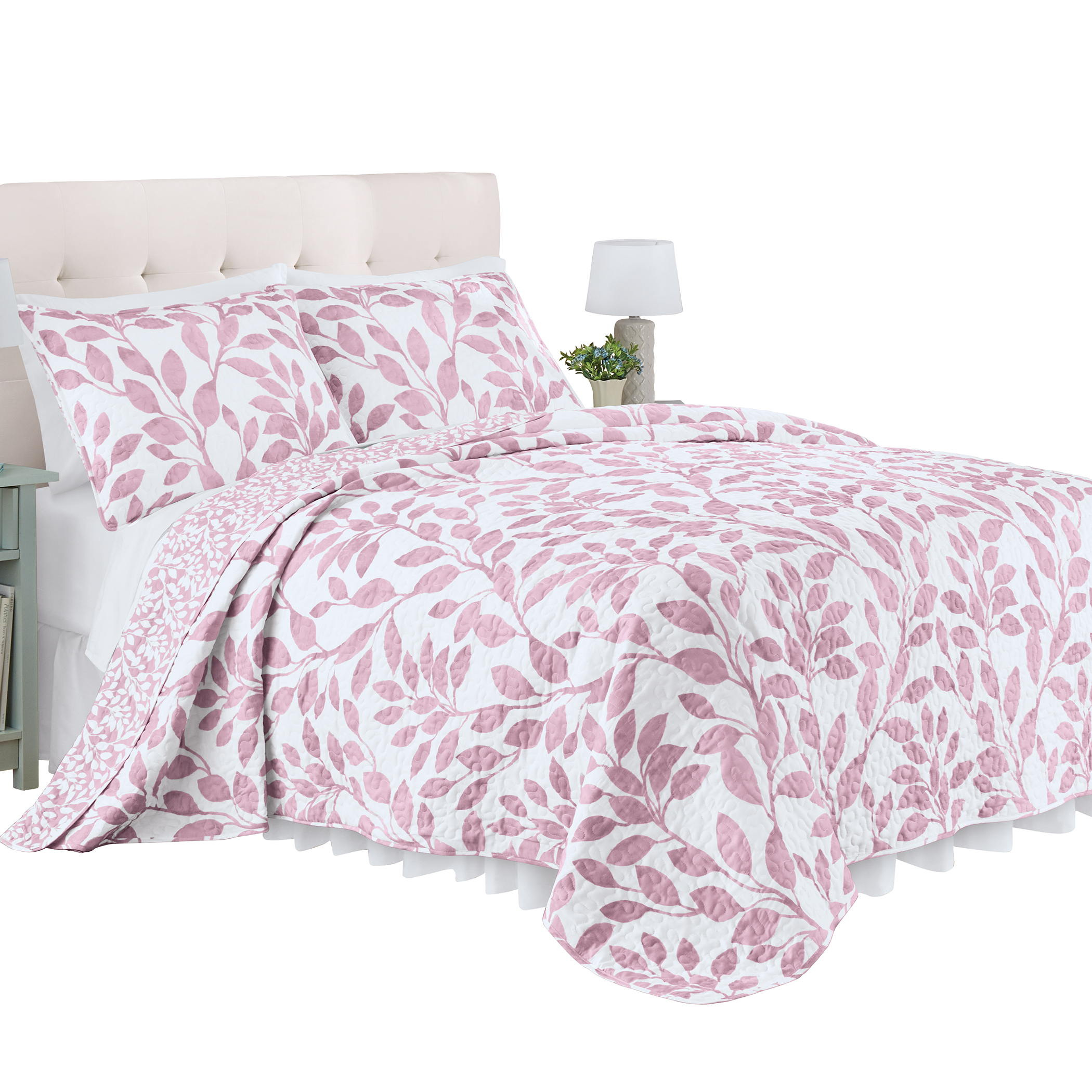 Brady Reversible Oversized Two-Tone Leaf Design Quilt King Gender Neutral Rose