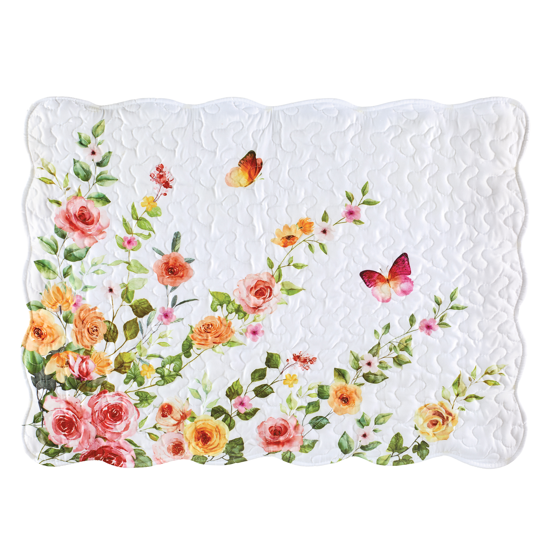Colorful Rose Trail Butterfly Scalloped Edge Pillow Sham Set Sham Gender Neutral Multi