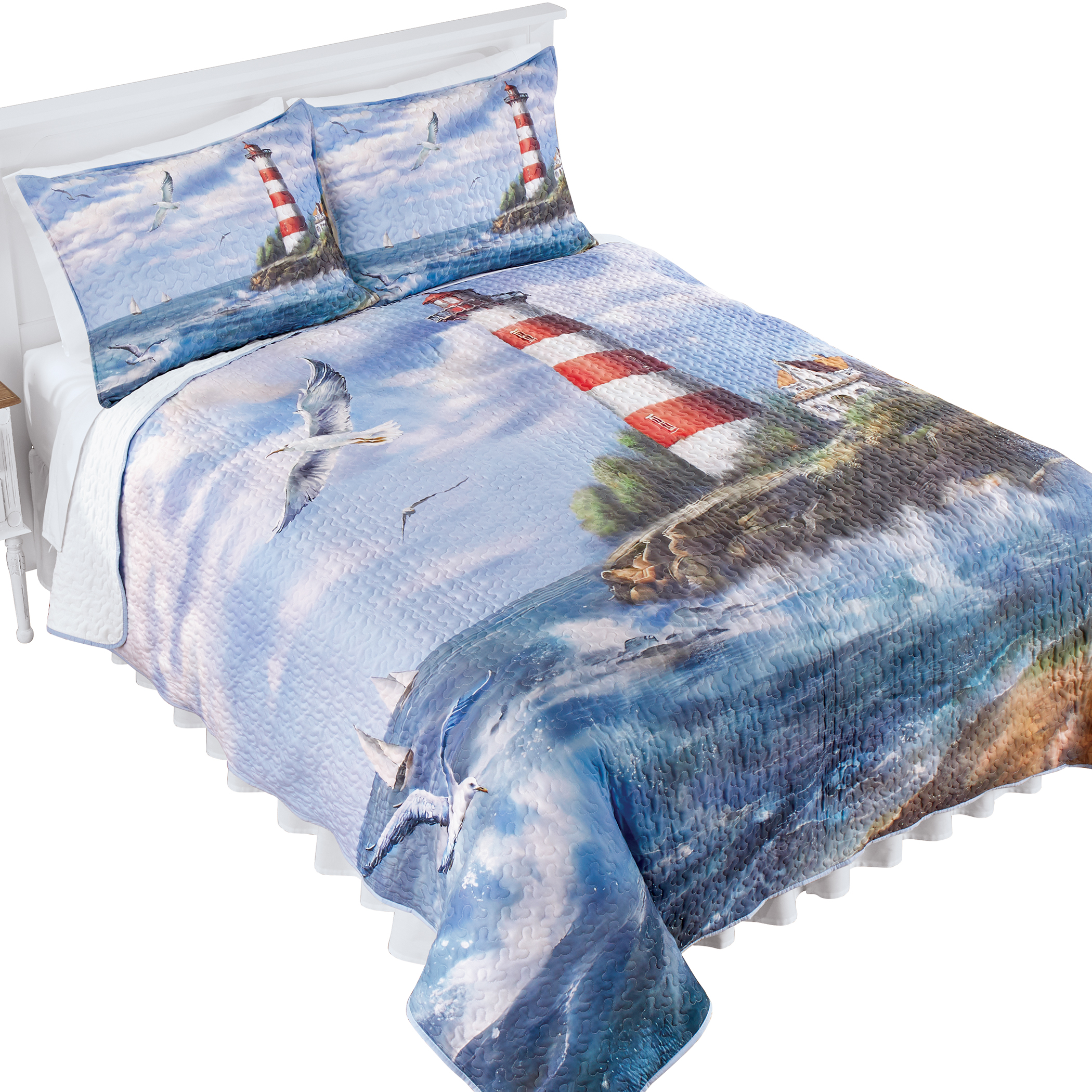Lighthouse Coastal Detailed Scene Quilt King Gender Neutral Multi