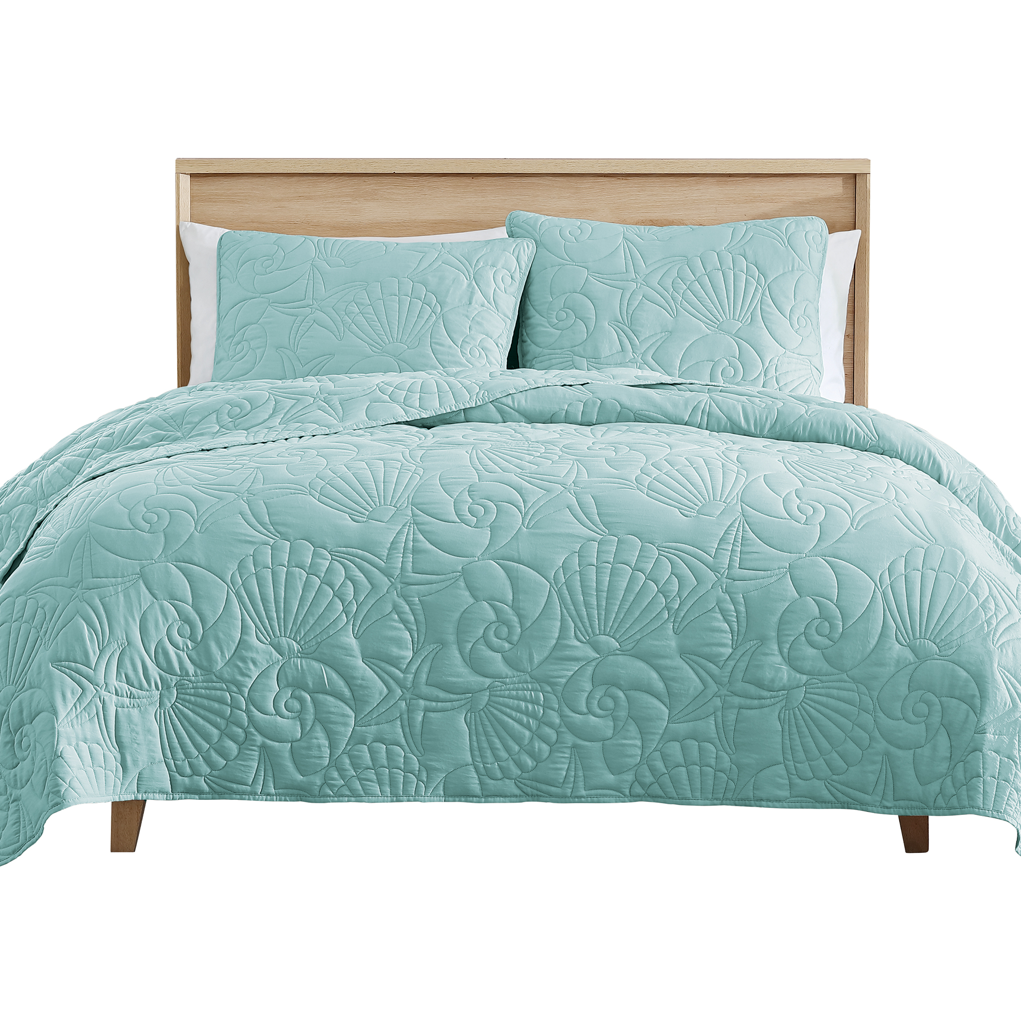 3-Piece Elegant Seashell Pattern Quilt Full/Queen Gender Neutral Aqua, Full/Queen