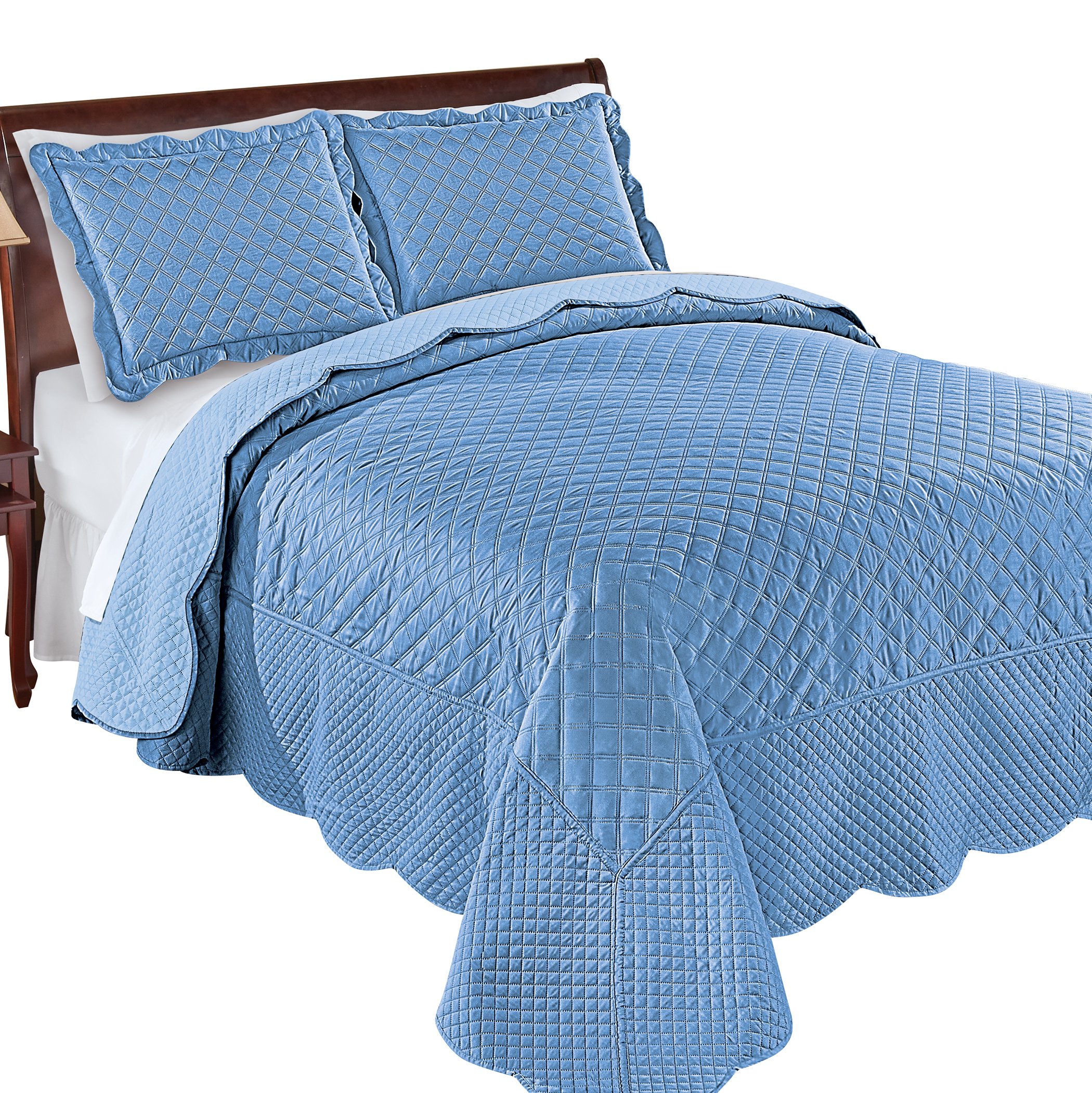 Camille Reversible Diamond Textured Quilted Bedspread Queen Gender Neutral Blue/Light Blue, Blue/Light Blue