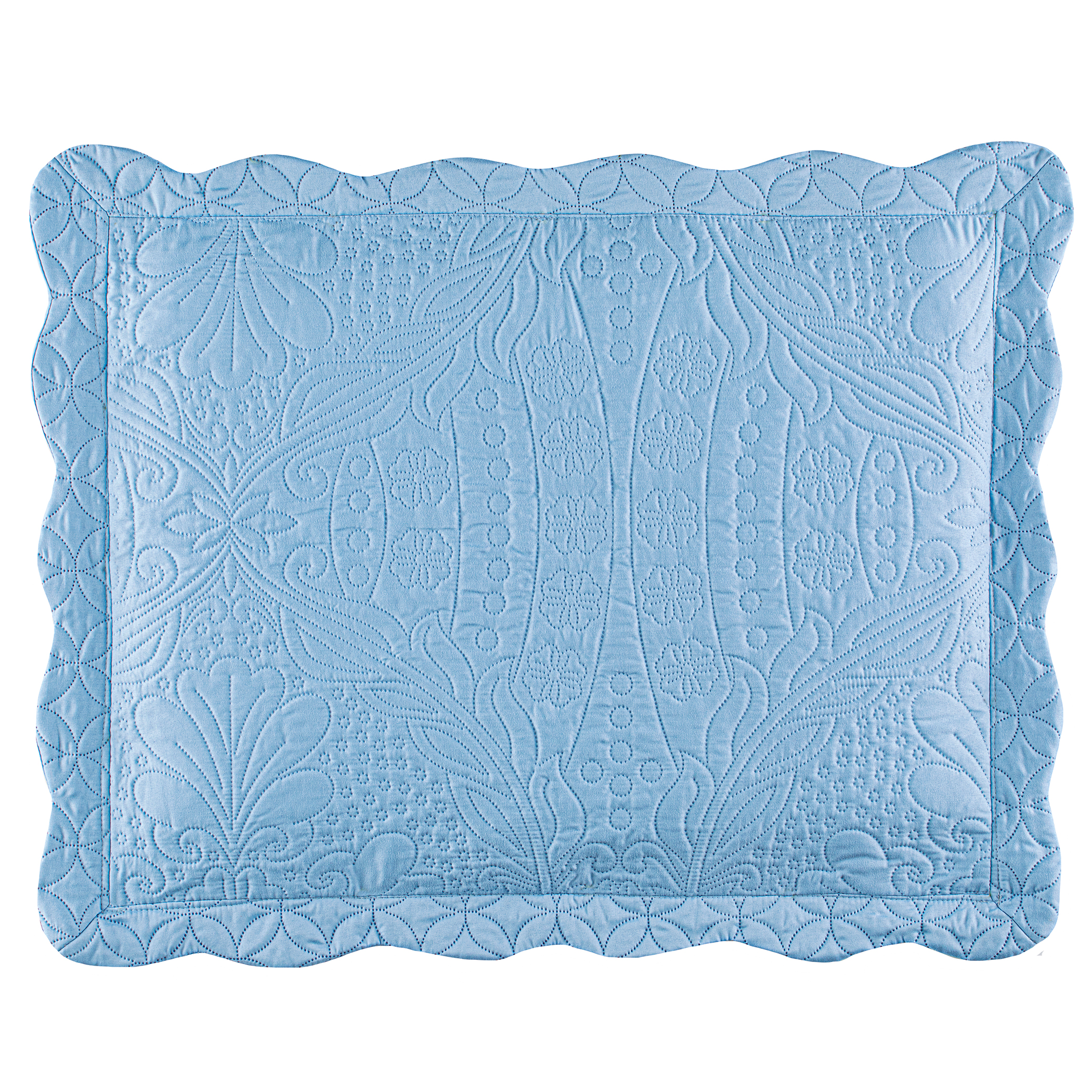 Demi Oversized Textured Medallion Design Scalloped Edge Pillow Sham Sham Gender Neutral Blue