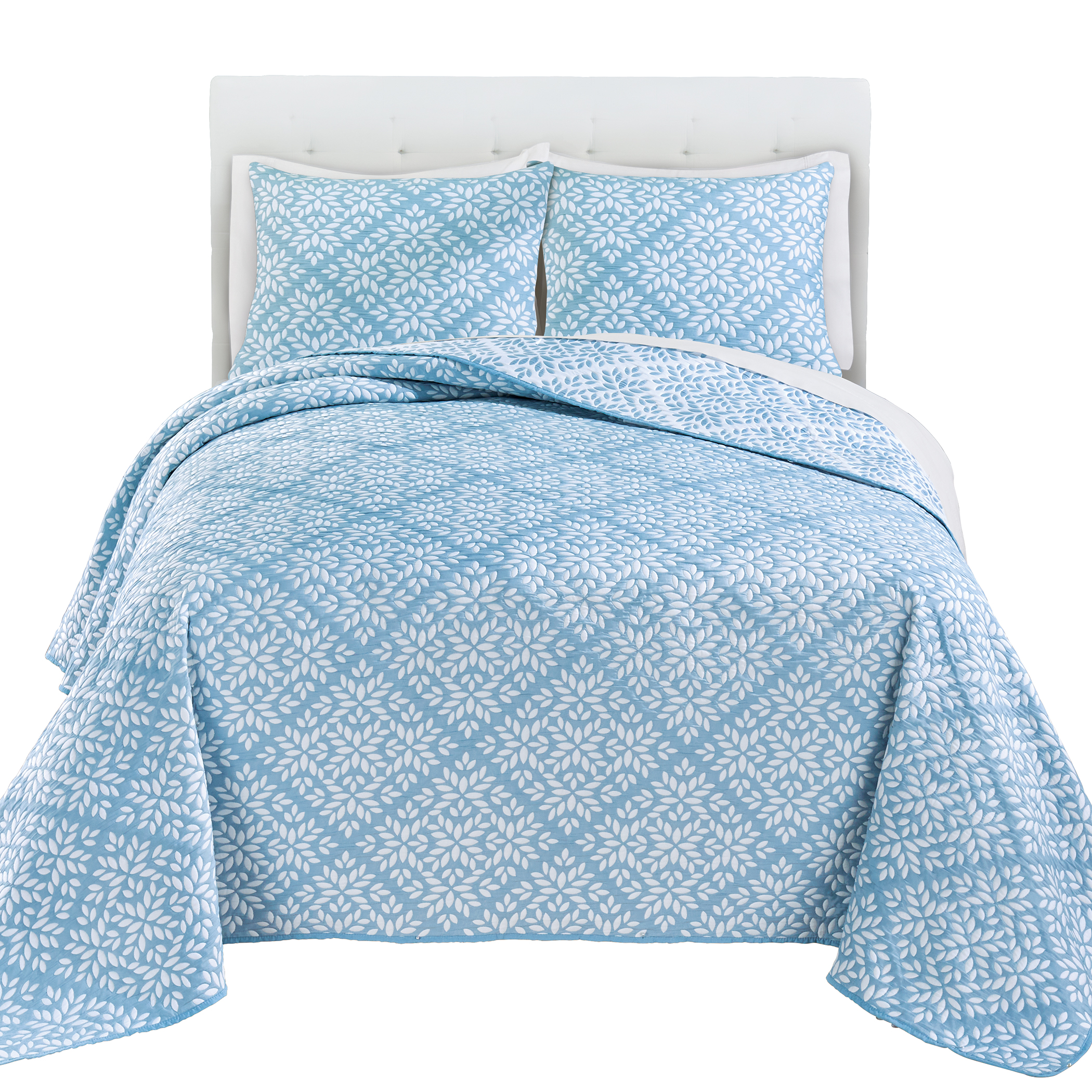 Reversible Textured Woven Jacquard Pattern Bedspread Twin Gender Neutral Blue