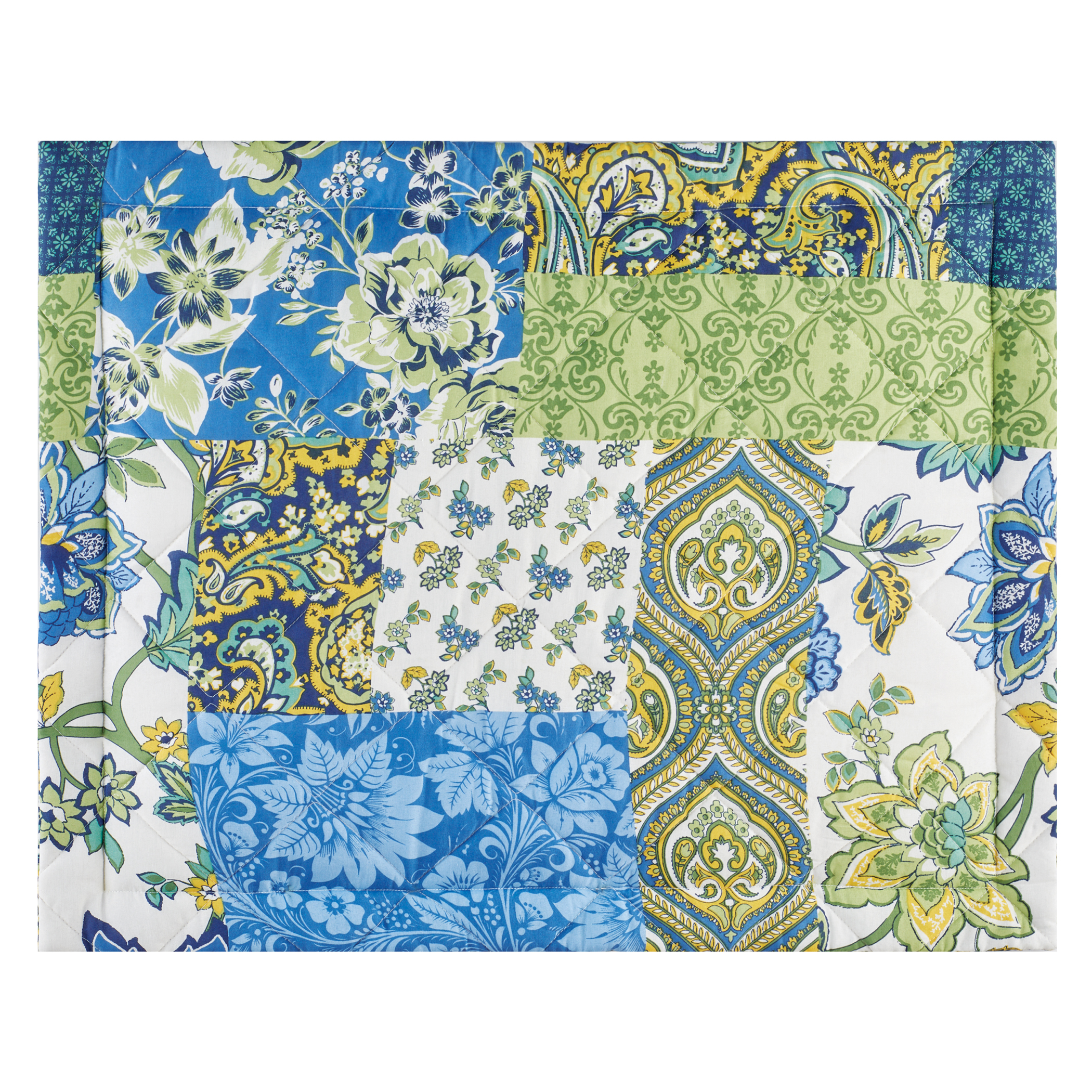 Alexandria Floral Patchwork Quilted Pillow Sham Gender Neutral Blue