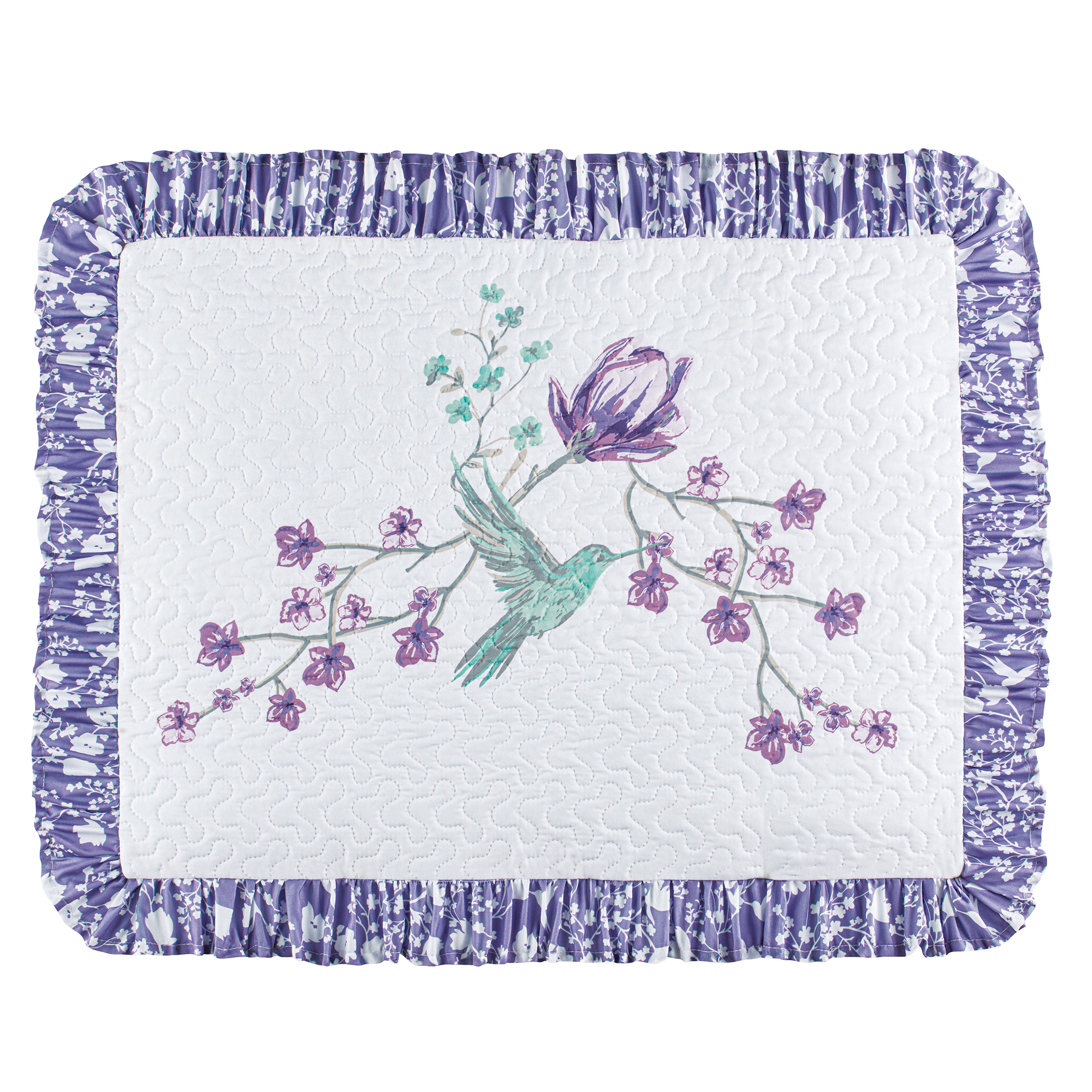 Hannah Floral Hummingbird Ruffled Edge Pillow Sham Gender Neutral Purple