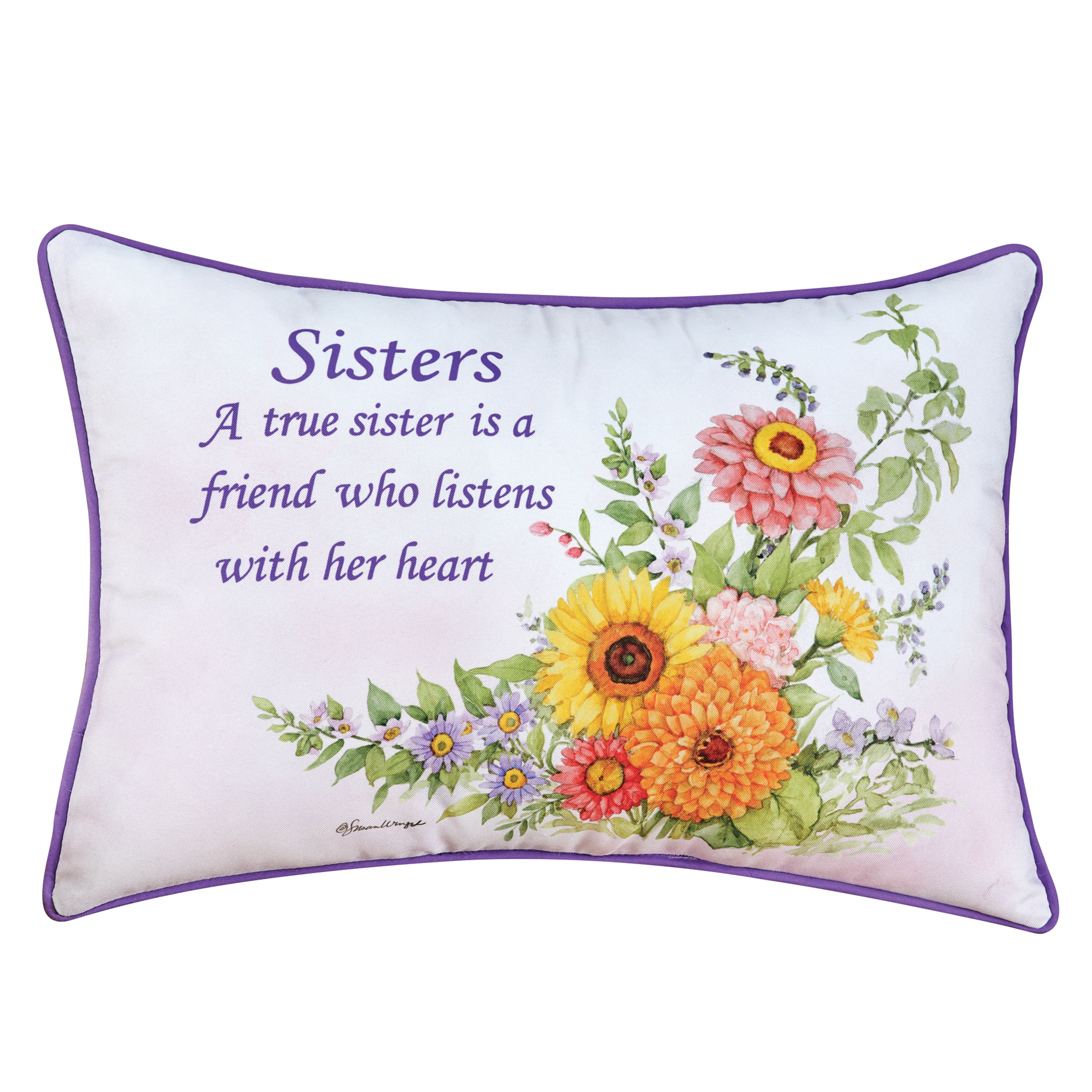 A True Sister is a Friend Sentimental Floral Accent Pillow White
