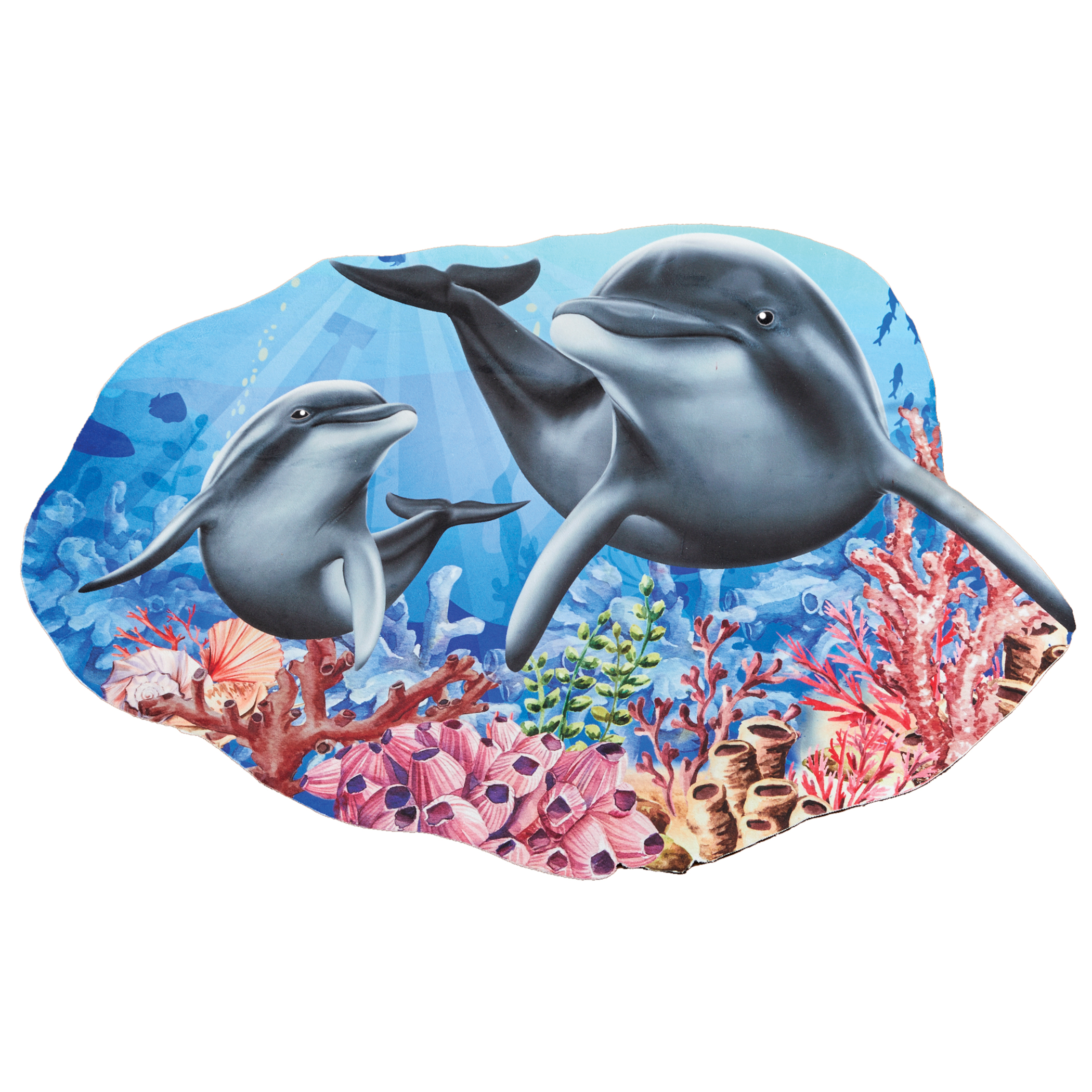 Dolphins and Colorful Coral Shaped Skid-Resistant Mat Blue