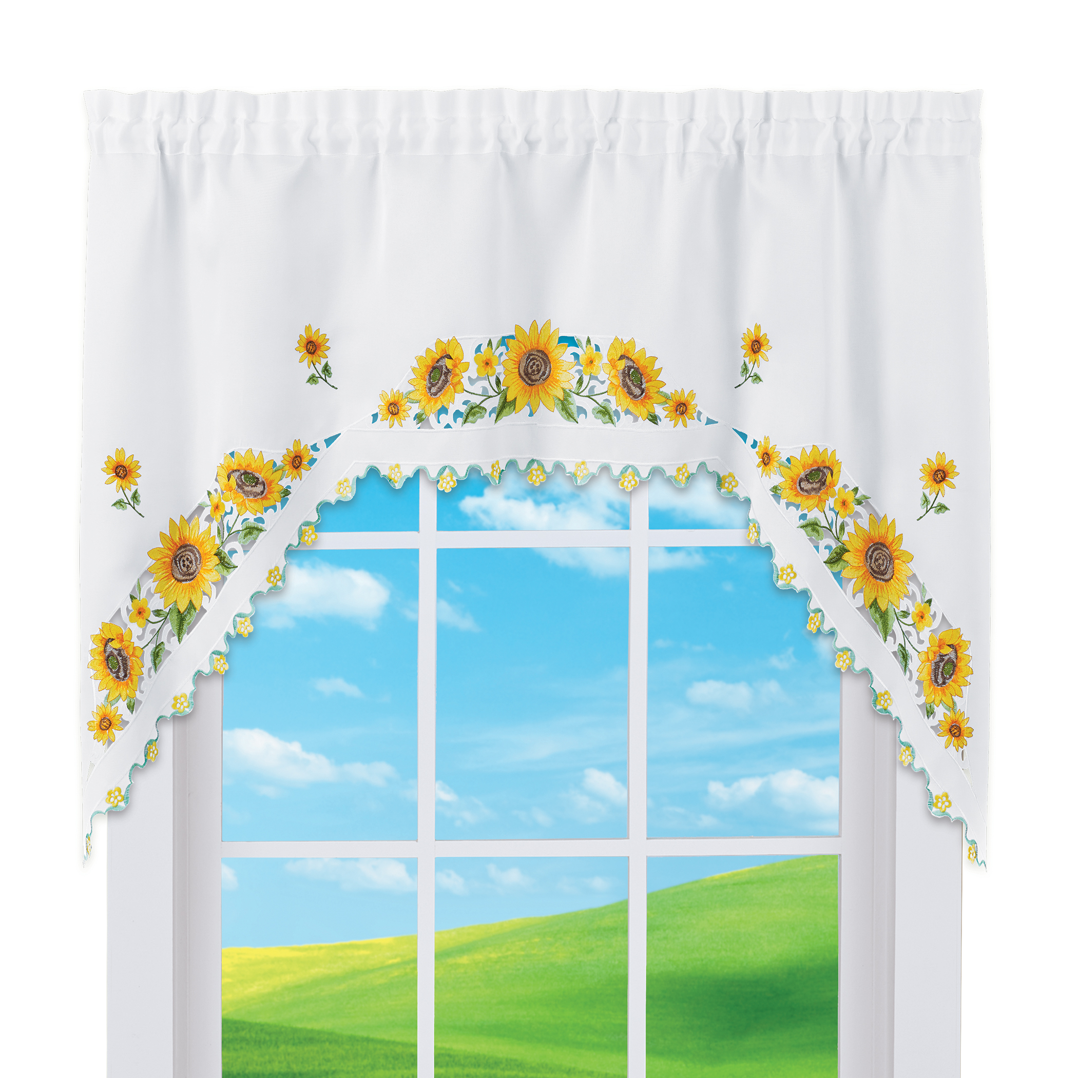 Pretty Sunflower Embroidered Café Kitchen Curtains Swag Valance