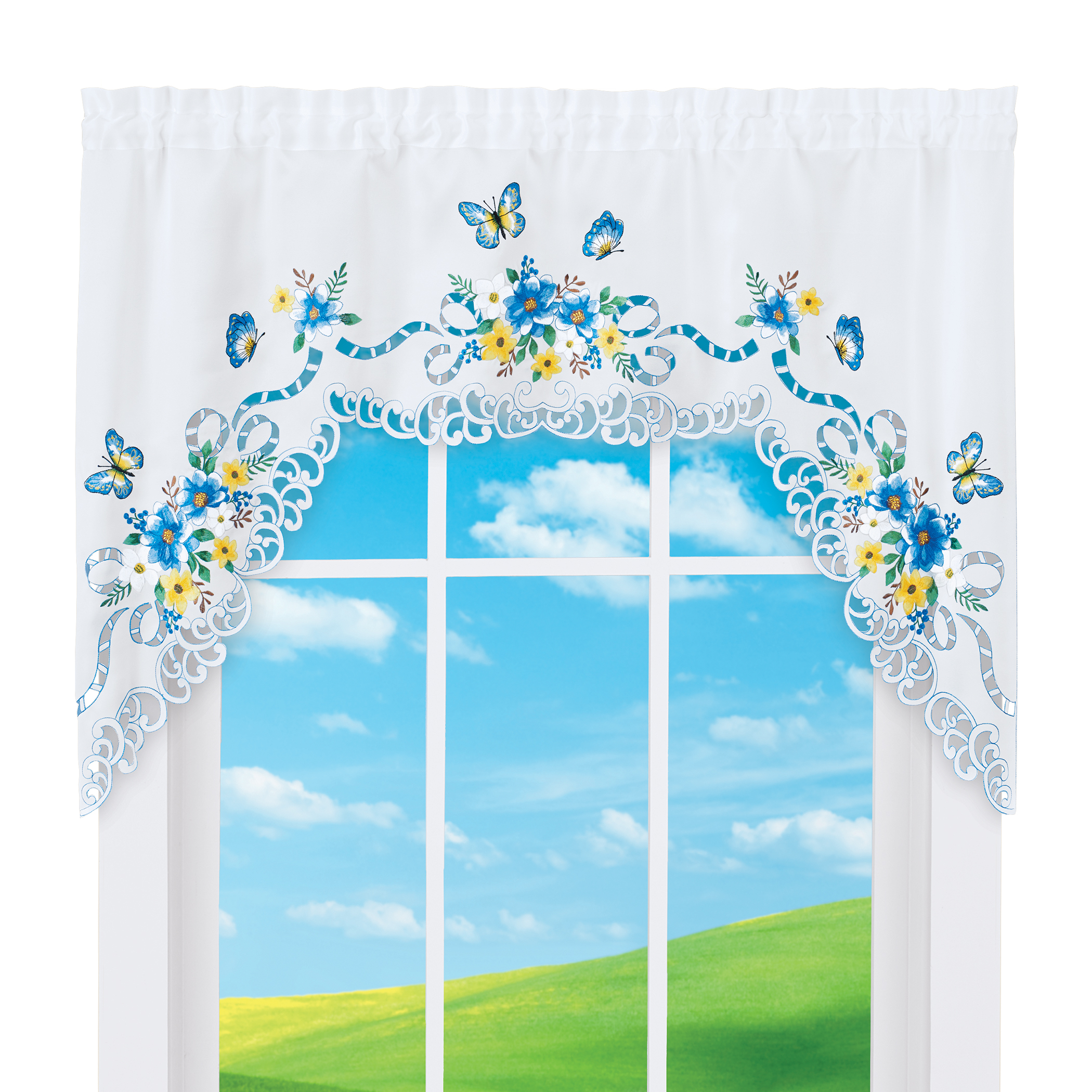 Dainty Butterfly Floral Scalloped Edge CafÃ© Kitchen Curtains Swag Valance