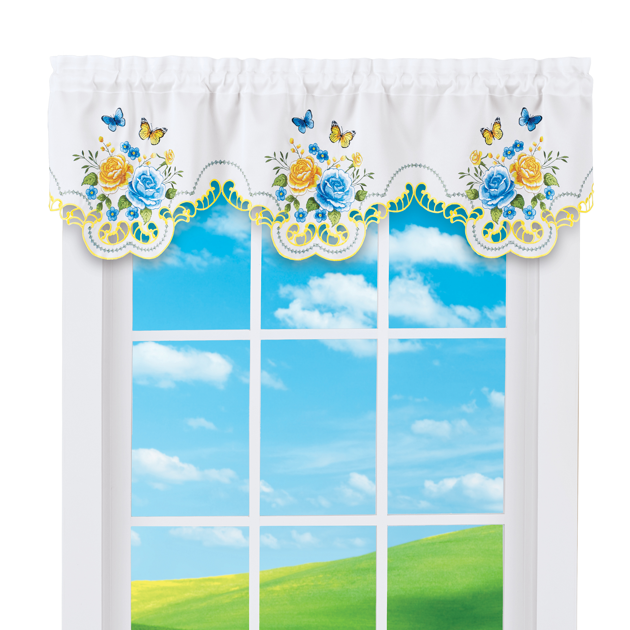 Wild Rose Butterfly Embroidered Cut-Out Window Valance