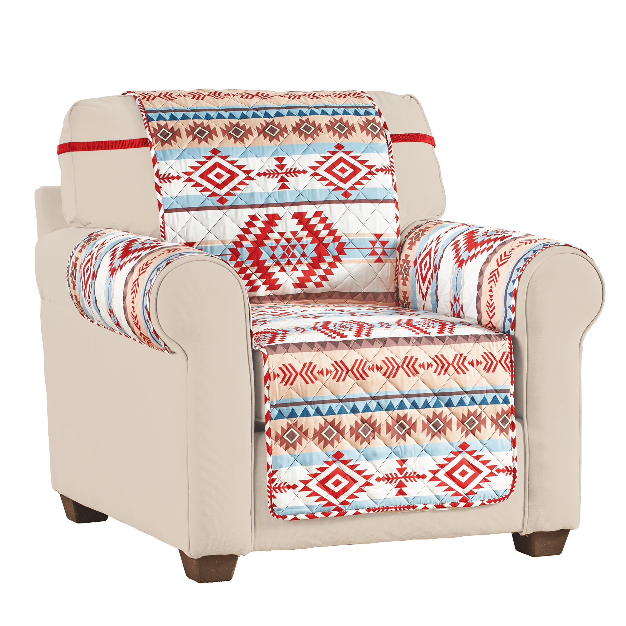 Reversible Quilted Aztec Design Furniture Protector Chair Red