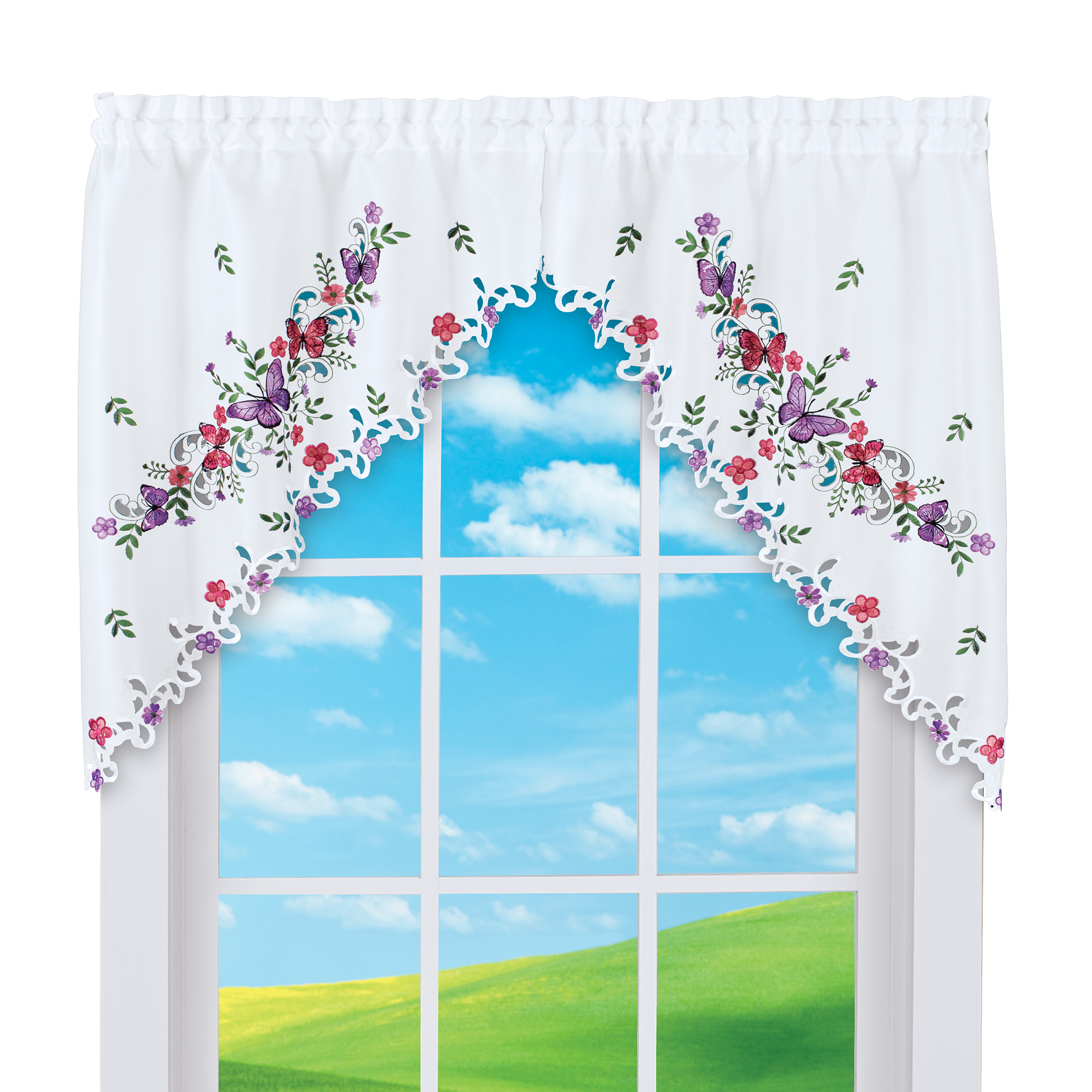 Embroidered Butterfly Garden Scalloped Edge CafÃ© Kitchen Curtains Swags