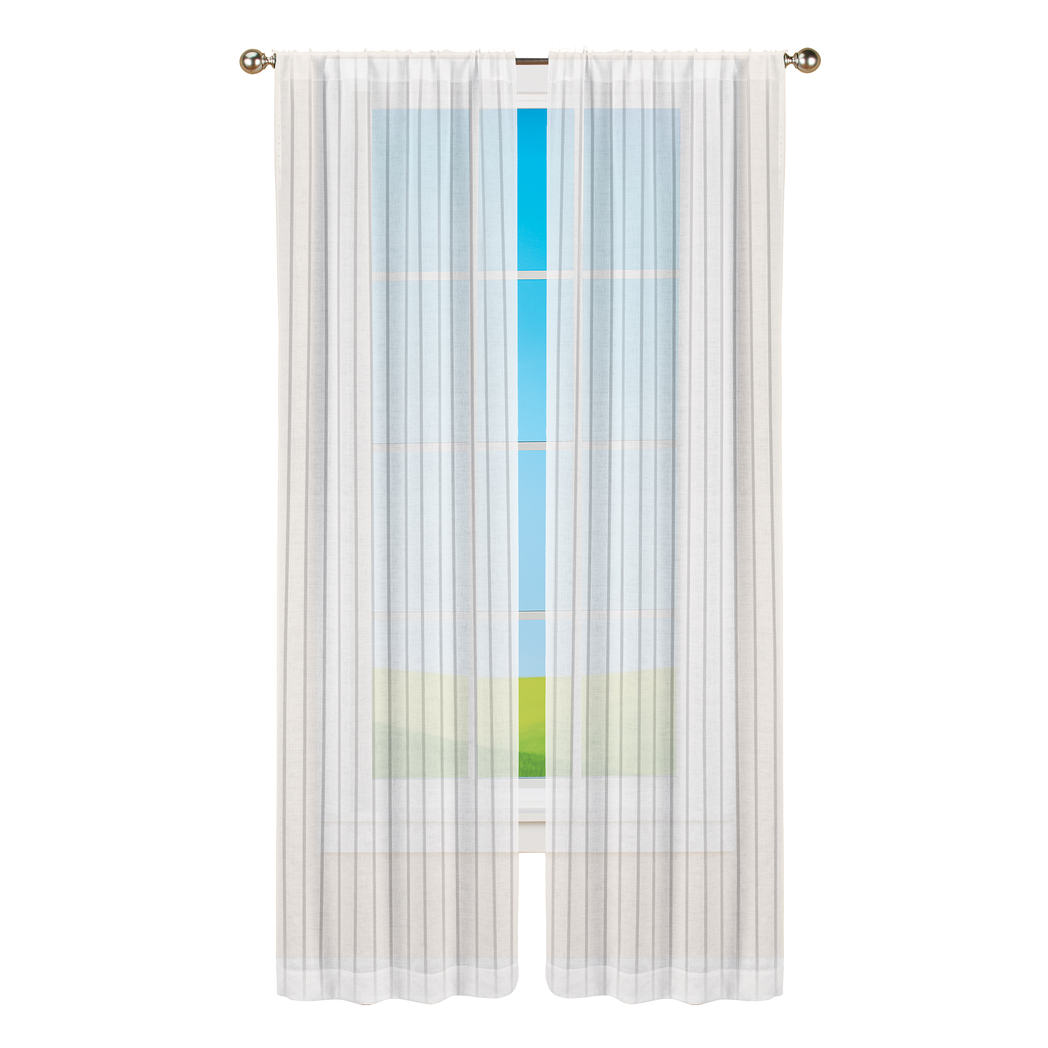 Sheer Tonal Striped Pole Top Curtain Panels - Set of 2 White
