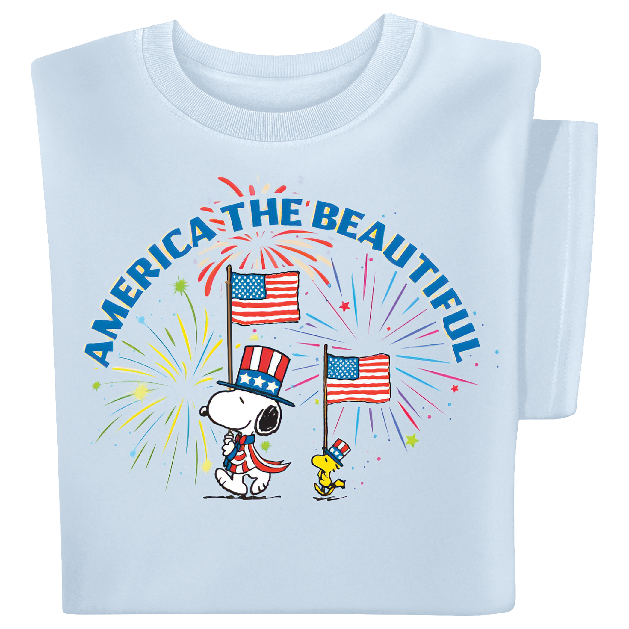 Snoopy America the Beautiful Patriotic Short Sleeve Graphic T-Shirt Medium Gender Neutral Light Blue