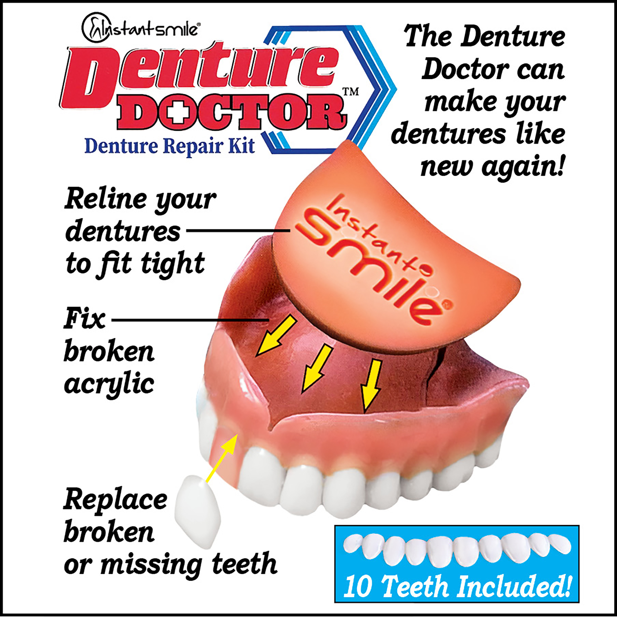 Denture Doctor Denture Repair Kit with 10 Teeth Included