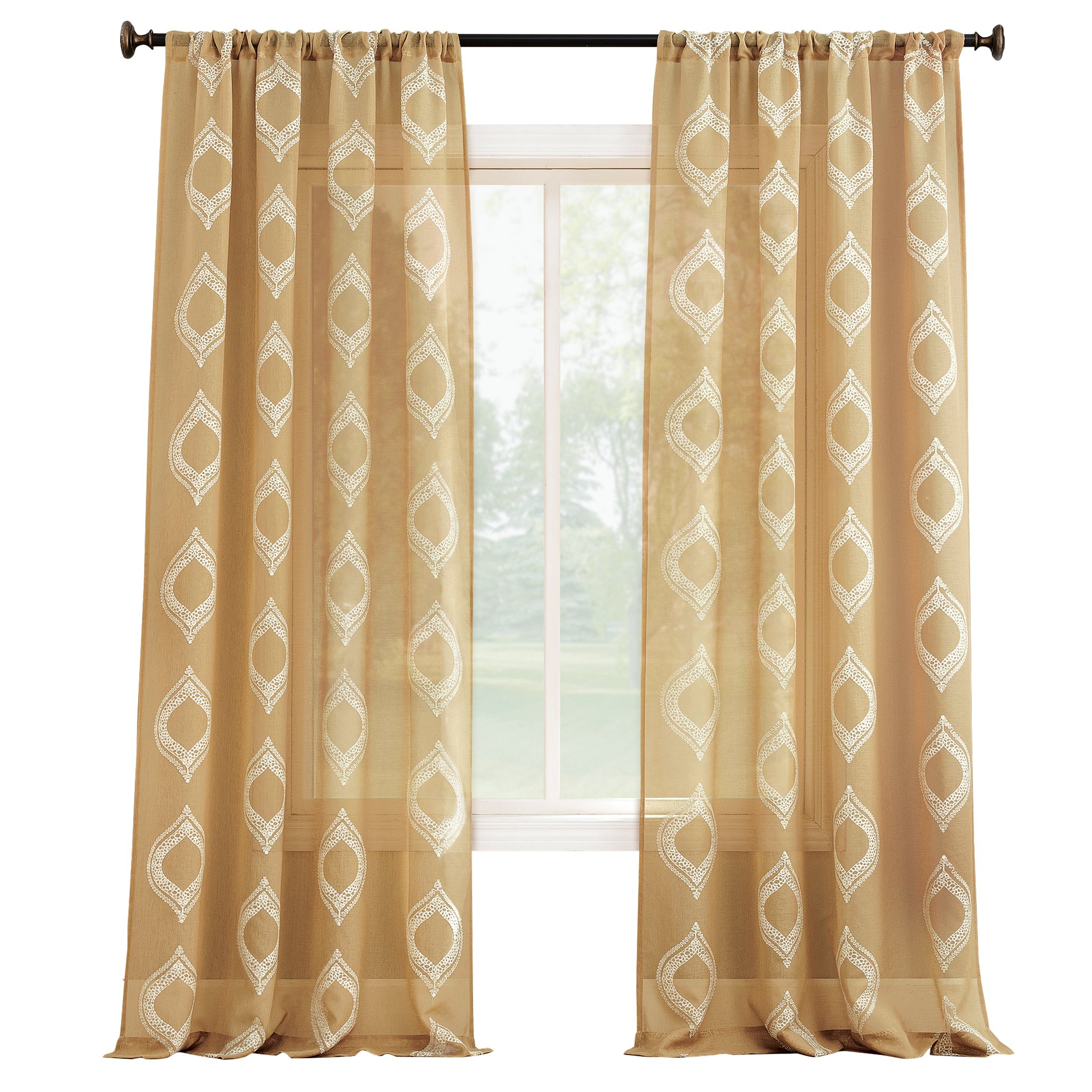Beautiful Embroidered Sheer Rod Pocket Curtain Panel 50" x 84" Gold, 50" x 84"