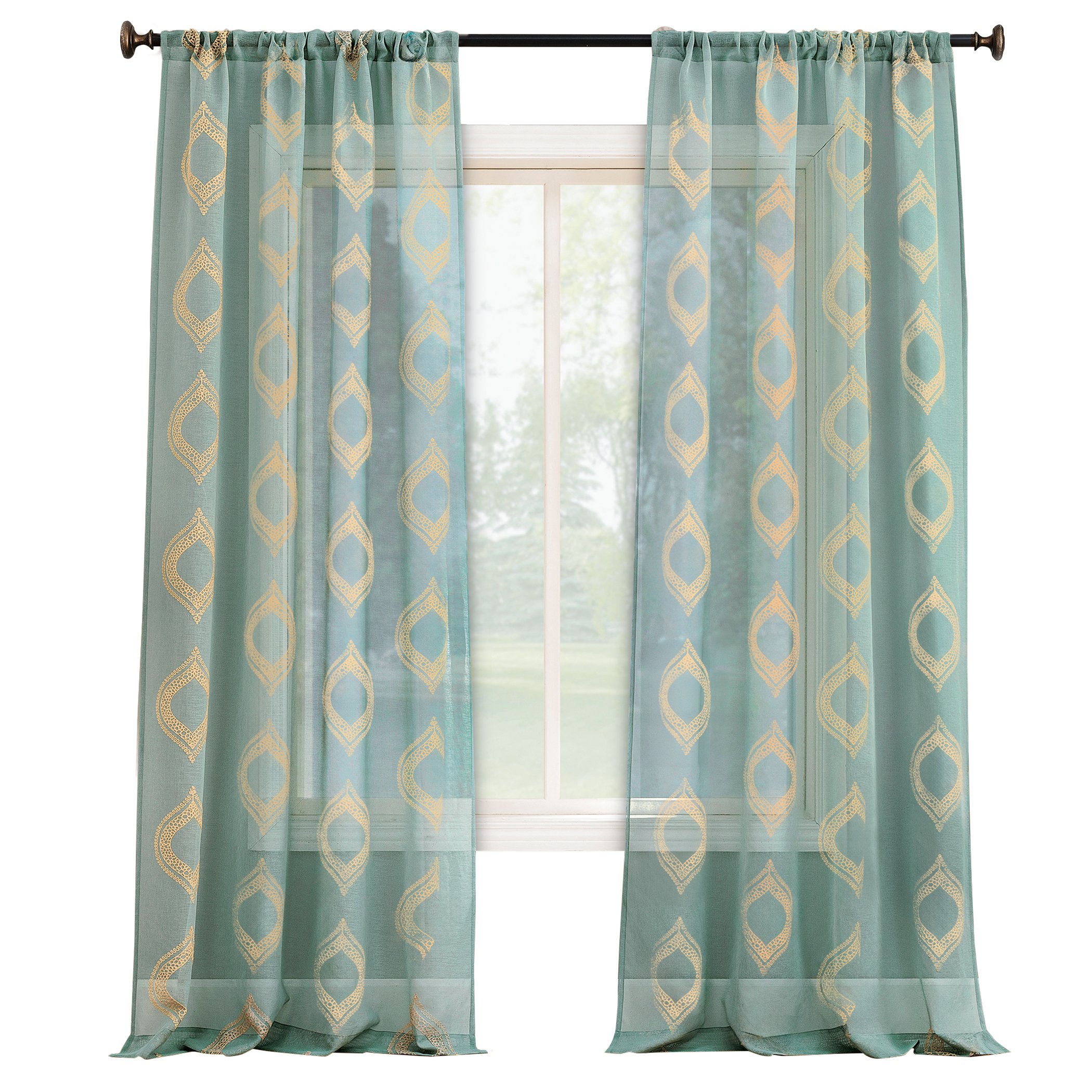 Beautiful Embroidered Sheer Rod Pocket Curtain Panel 50" x 84" Jade, 50" x 84"