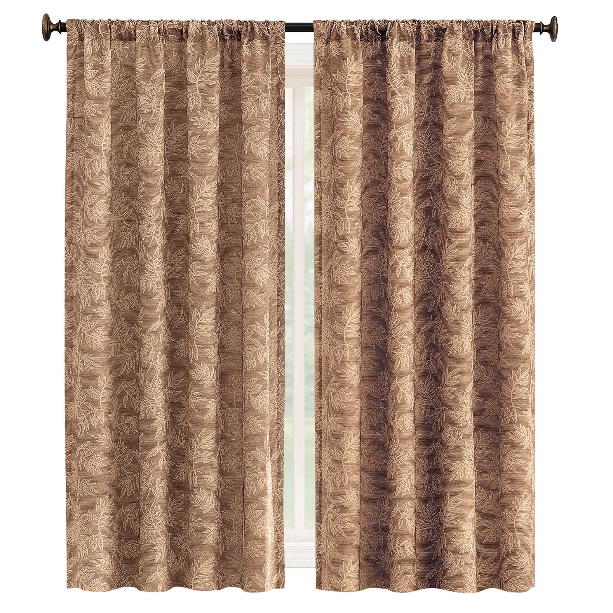 Elegant Leaf Embroidered Rod Pocket Top Curtain Panel 50" x 63" Taupe, 50" x 63"