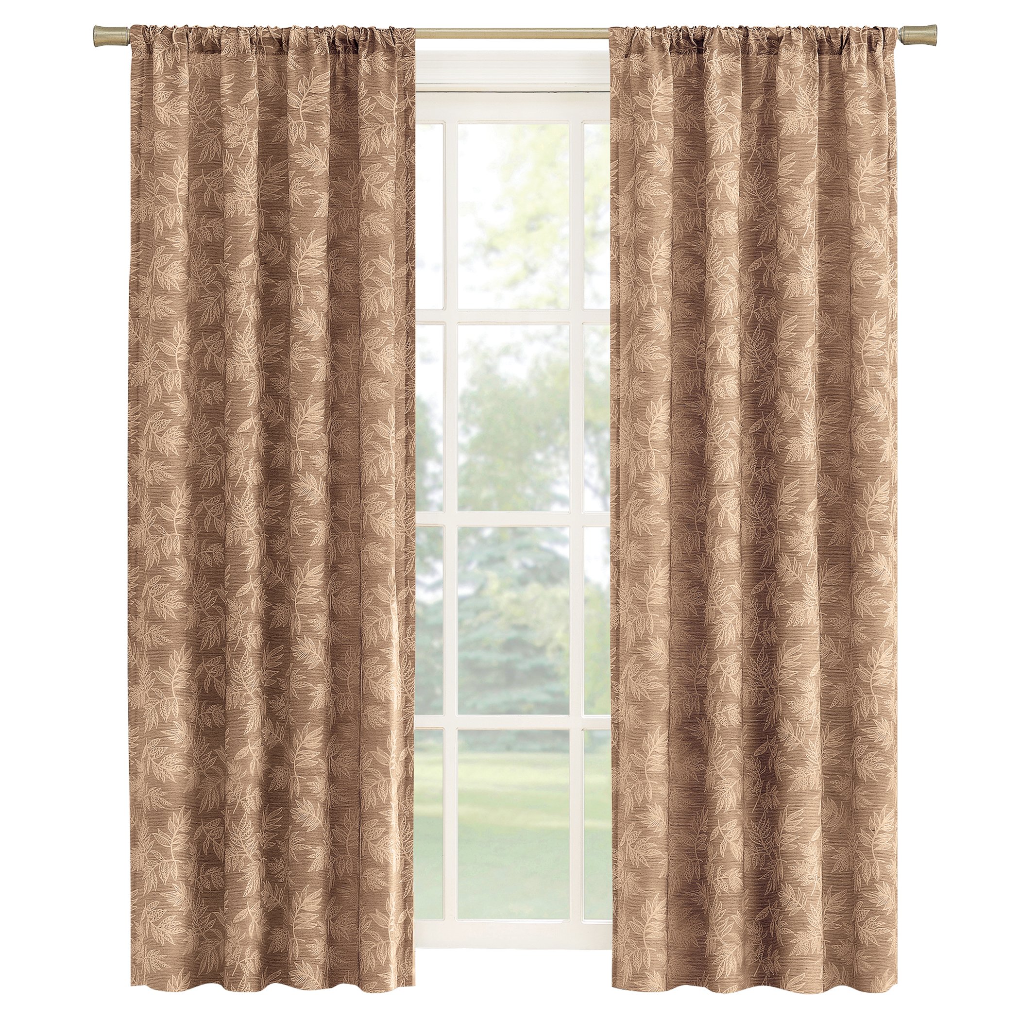 Elegant Leaf Embroidered Rod Pocket Top Curtain Panel 50" x 84" Taupe, 50" x 84"