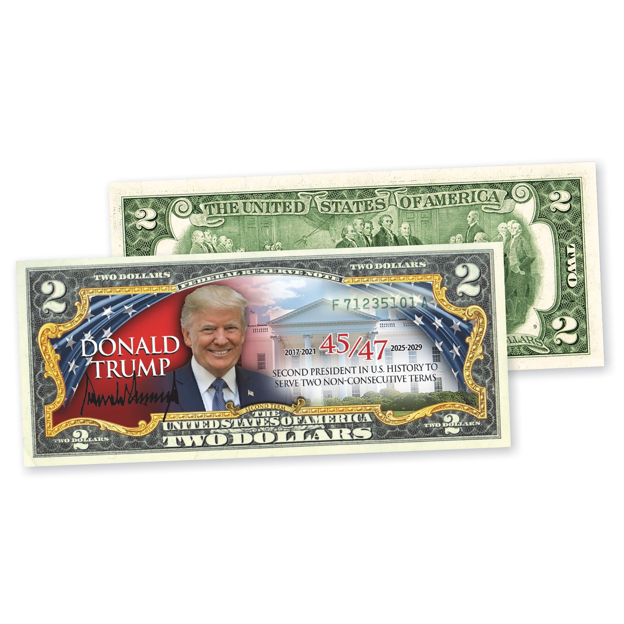 Trump 45/47 Collectible $2 Bill with Display Portfolio