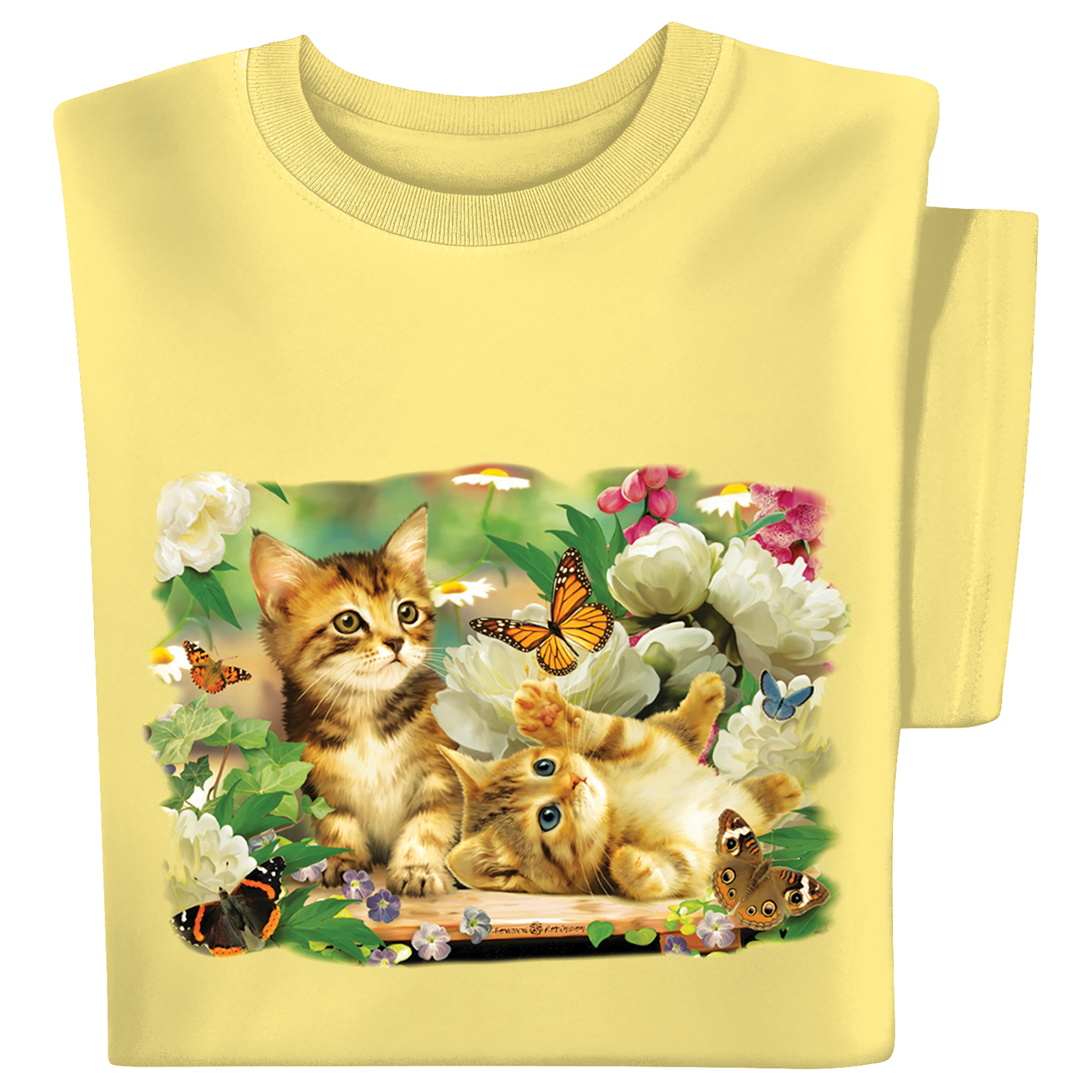 Adorable Kitten Playtime Short Sleeve Graphic T-Shirt XX-Large Women Cornsilk