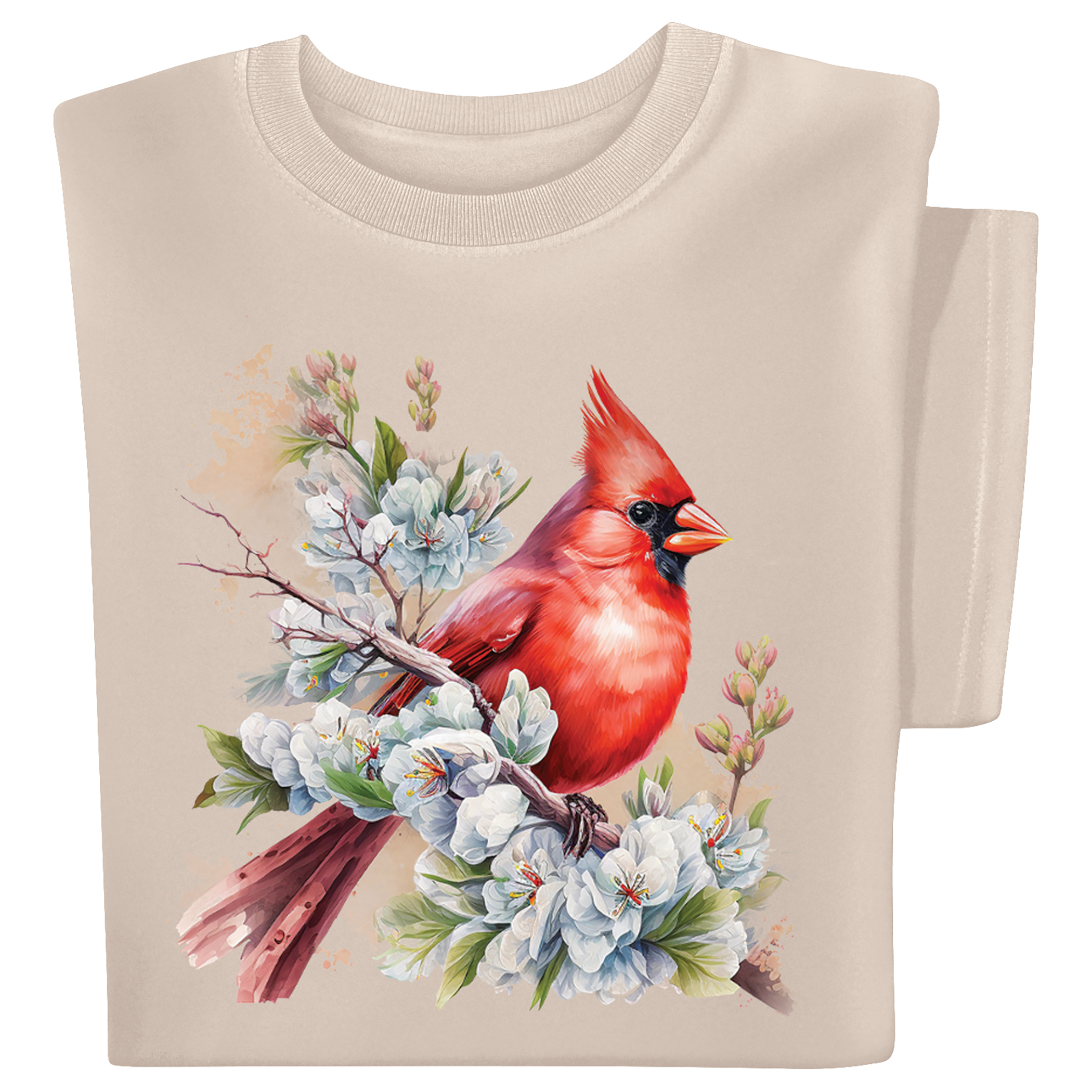 Cardinal Watercolor Short Sleeve Graphic T-Shirt Medium Women Sand
