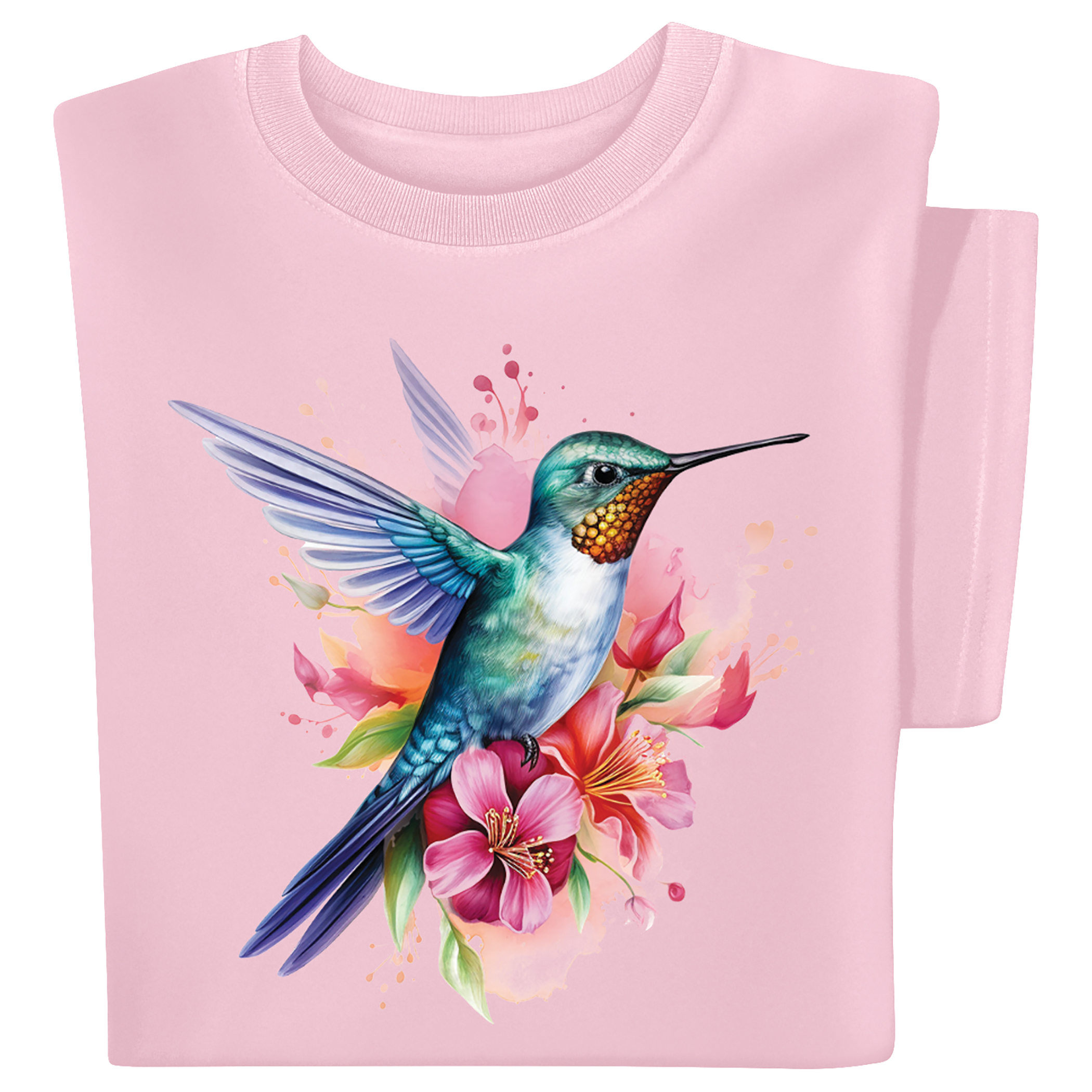 Hummingbird Watercolor Short Sleeve Graphic T-Shirt XX-Large Women light pink