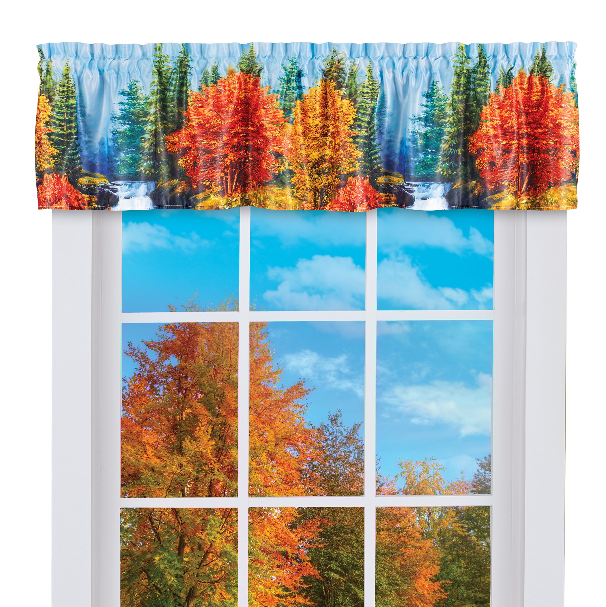 Colorful River Woodland Forest Scene Window Valance