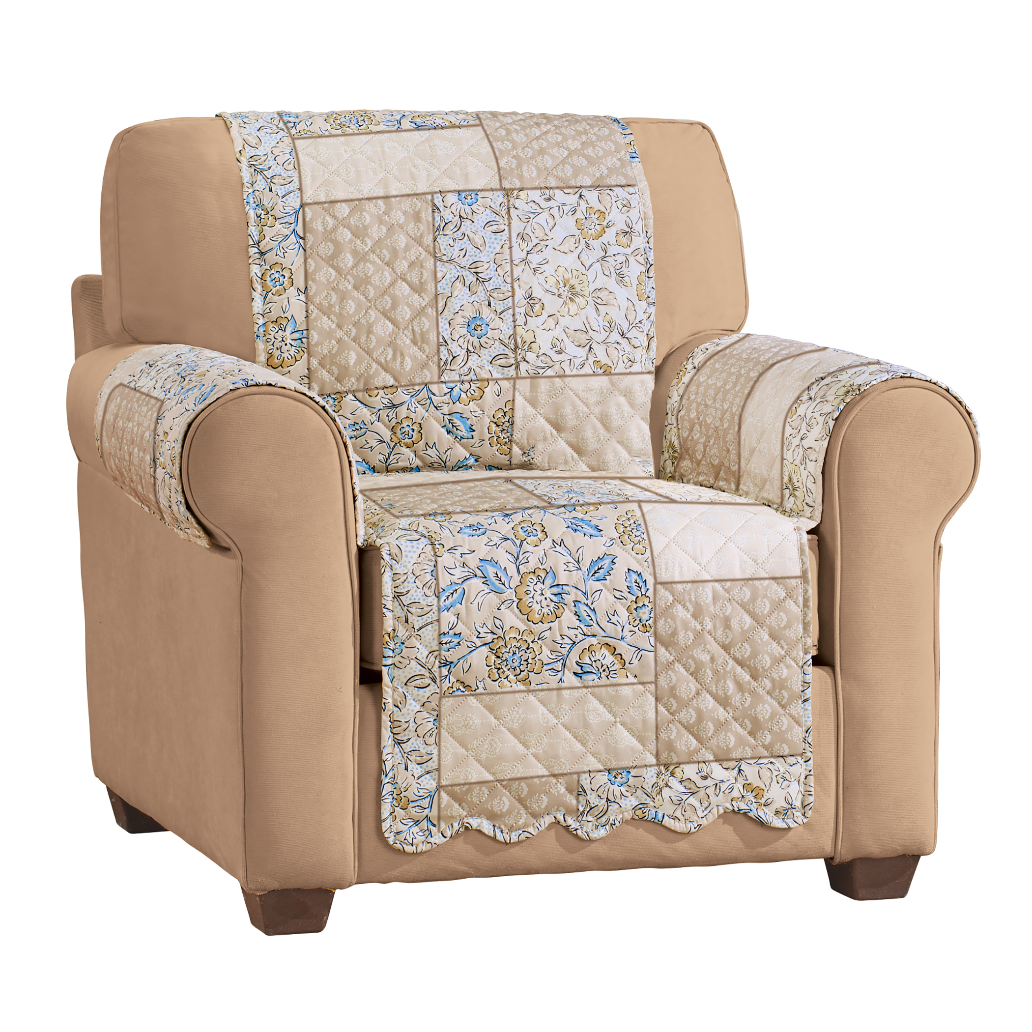 Tonal Floral Patchwork Scalloped Edge Furniture Cover Chair