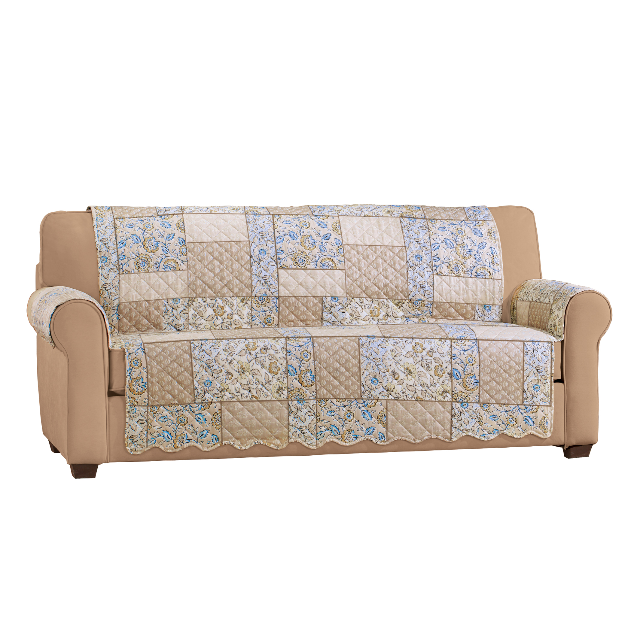Tonal Floral Patchwork Scalloped Edge Furniture Cover Sofa