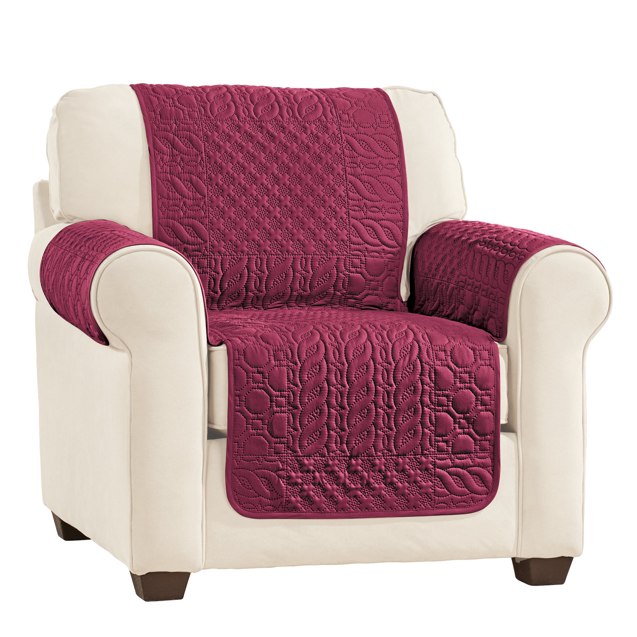 Pinsonic Patchwork Quilted Furniture Cover Chair Burgundy