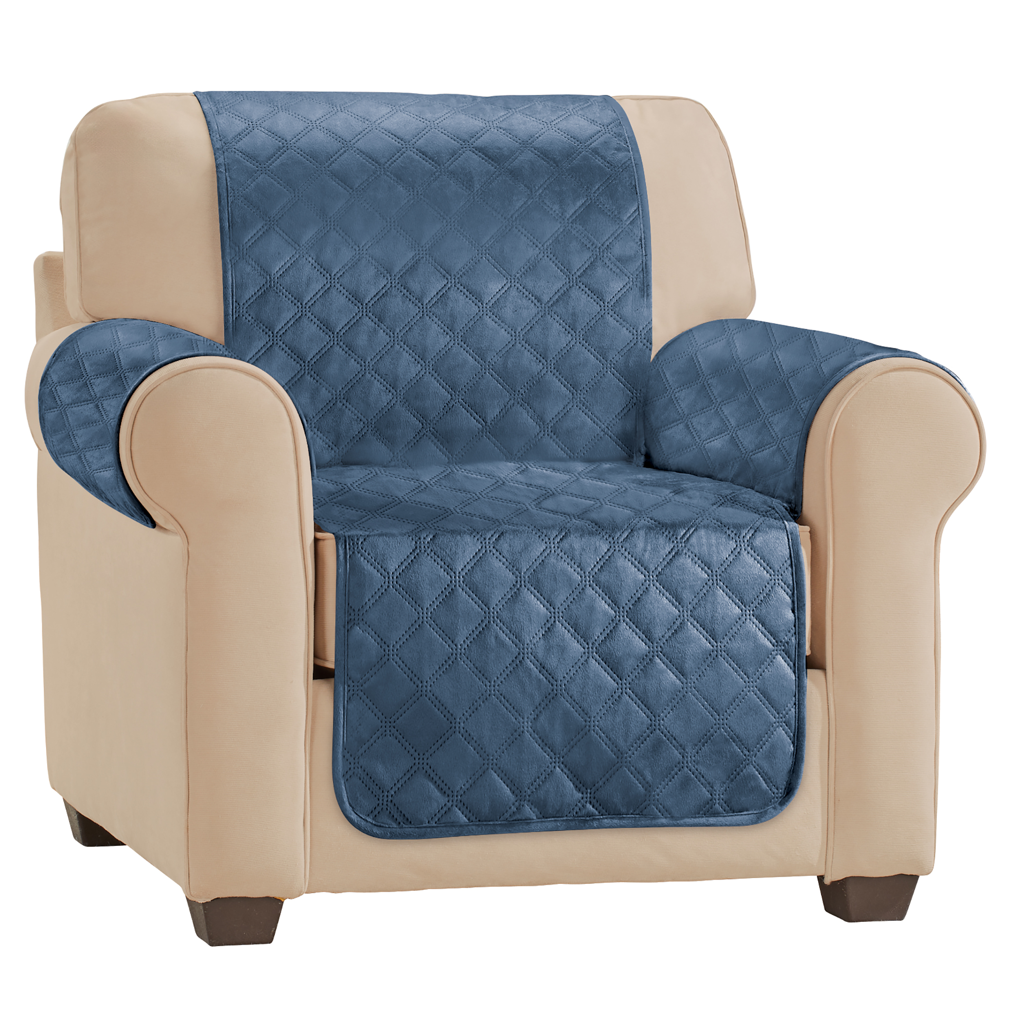 Soft Velvet Waterproof Quilted Furniture Cover Chair Blue