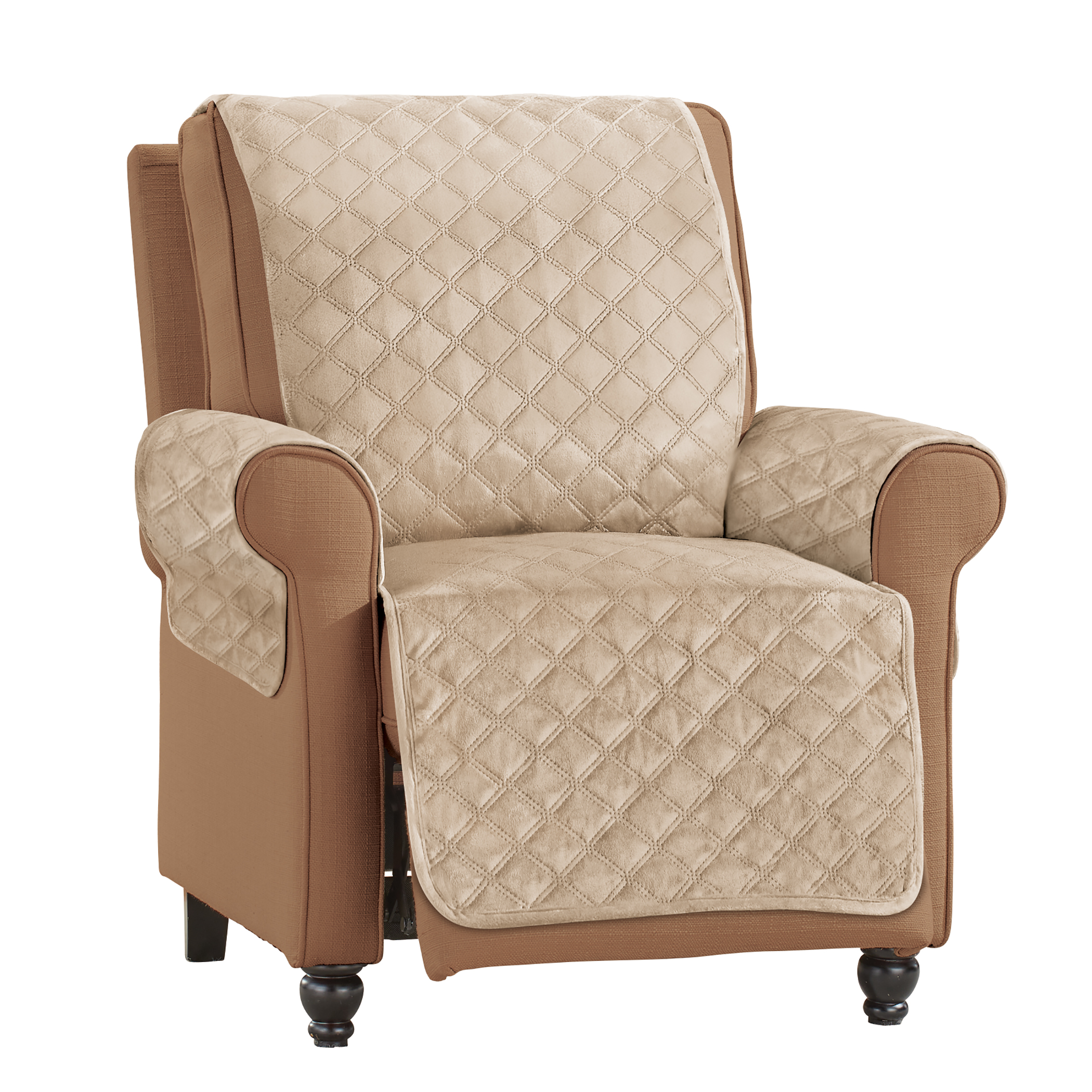 Soft Velvet Waterproof Quilted Furniture Cover Recliner Taupe