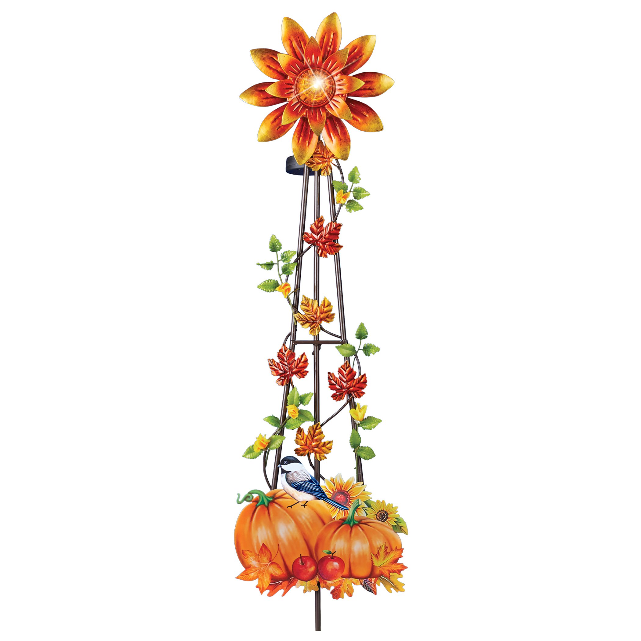 Solar Powered Autumn Sunflower Trellis Wind Spinner Garden Stake